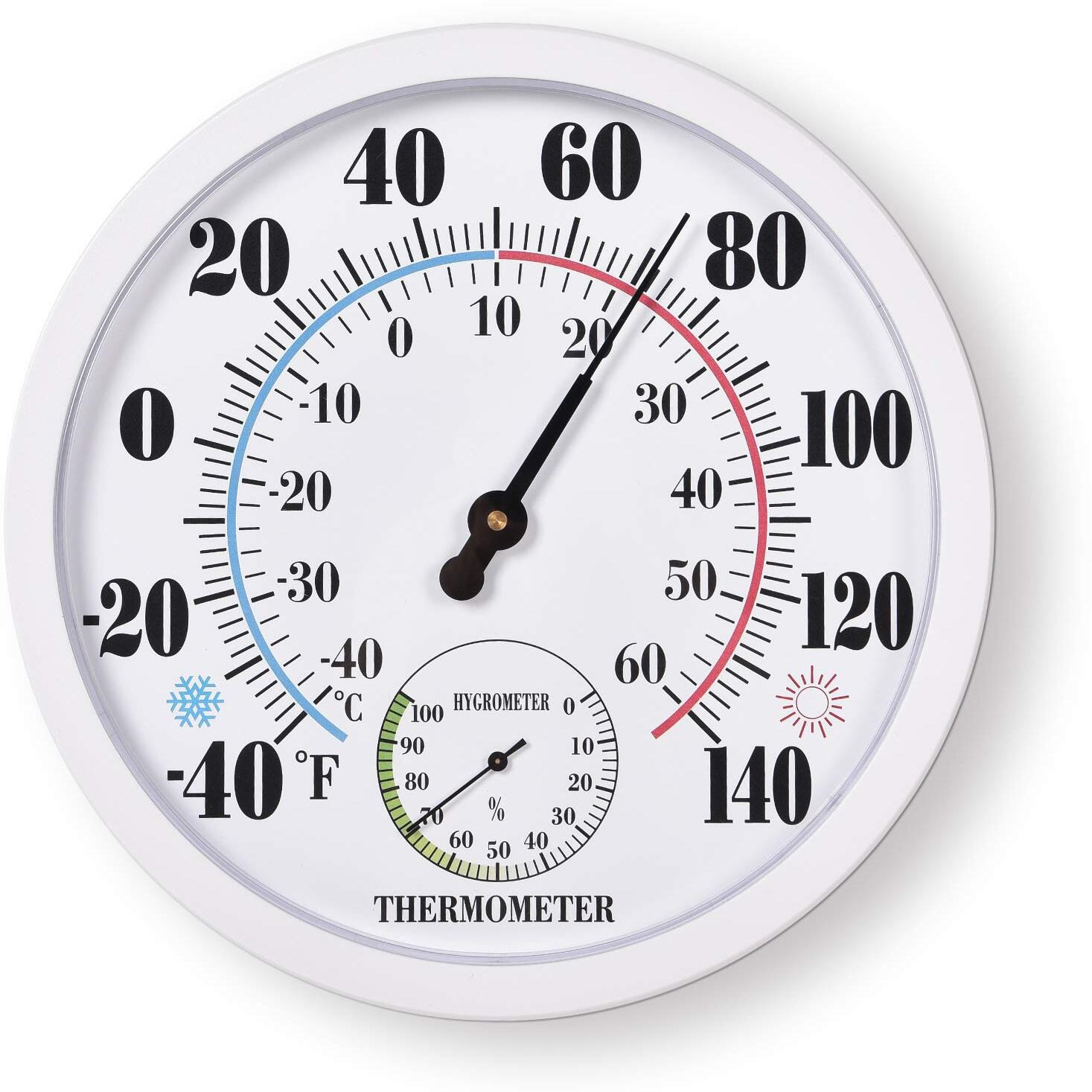 Indoor Outdoor Thermometer Large Waterproof Wall Patio Weather Thermometer No Battery Required Hanging Decor (White)