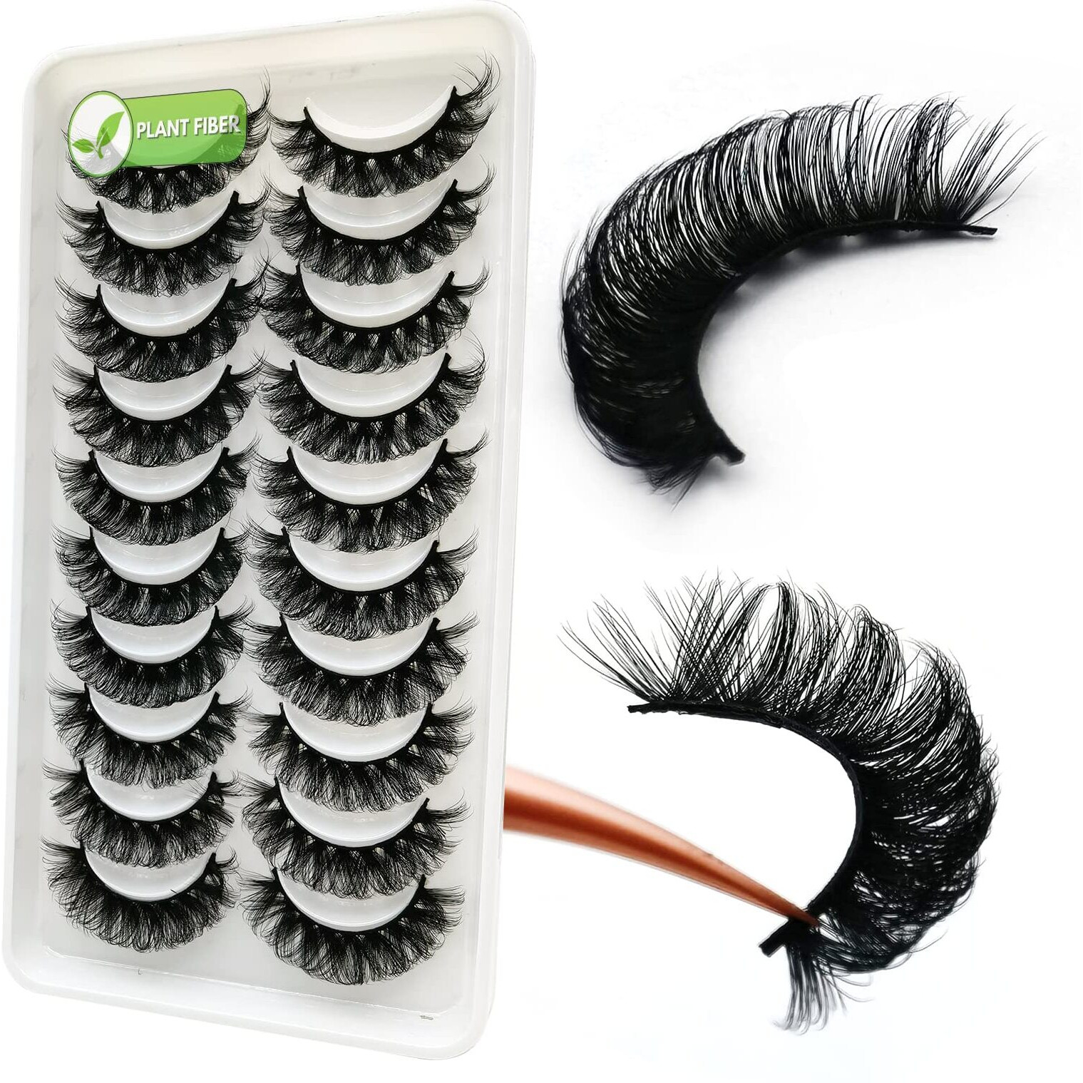 3D Plant Fibre Russian Strip Lashes, D Curl Lash Strips, Natural False Lashes Mink, Wispy Fake Lashes, D Curl Strip Lashes, Natural Wispies Mink Eyelashes, Faux Mink Eyelashes Natural Look(Sdc14)