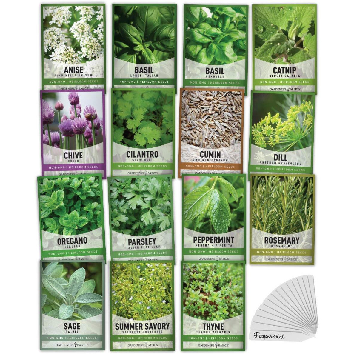 15 Herb Seeds For Planting Varieties Heirloom Non-Gmo 5200+ Seeds Indoors, Hydroponics, Outdoors - Basil, Catnip, Chive, Cilantro, Oregano, Parsley, Peppermint, Rosemary And More By Gardeners Basics