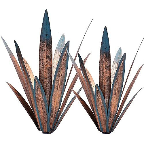 Jesokiibo 2Pcs Tequila Rustic Sculpture Diy Metal Agave Plant Home Decor Rustic Hand Painted Metal Agave Garden Ornaments Outdoor Decor Figurines Home Yard Decorations Stakes Lawn Ornaments