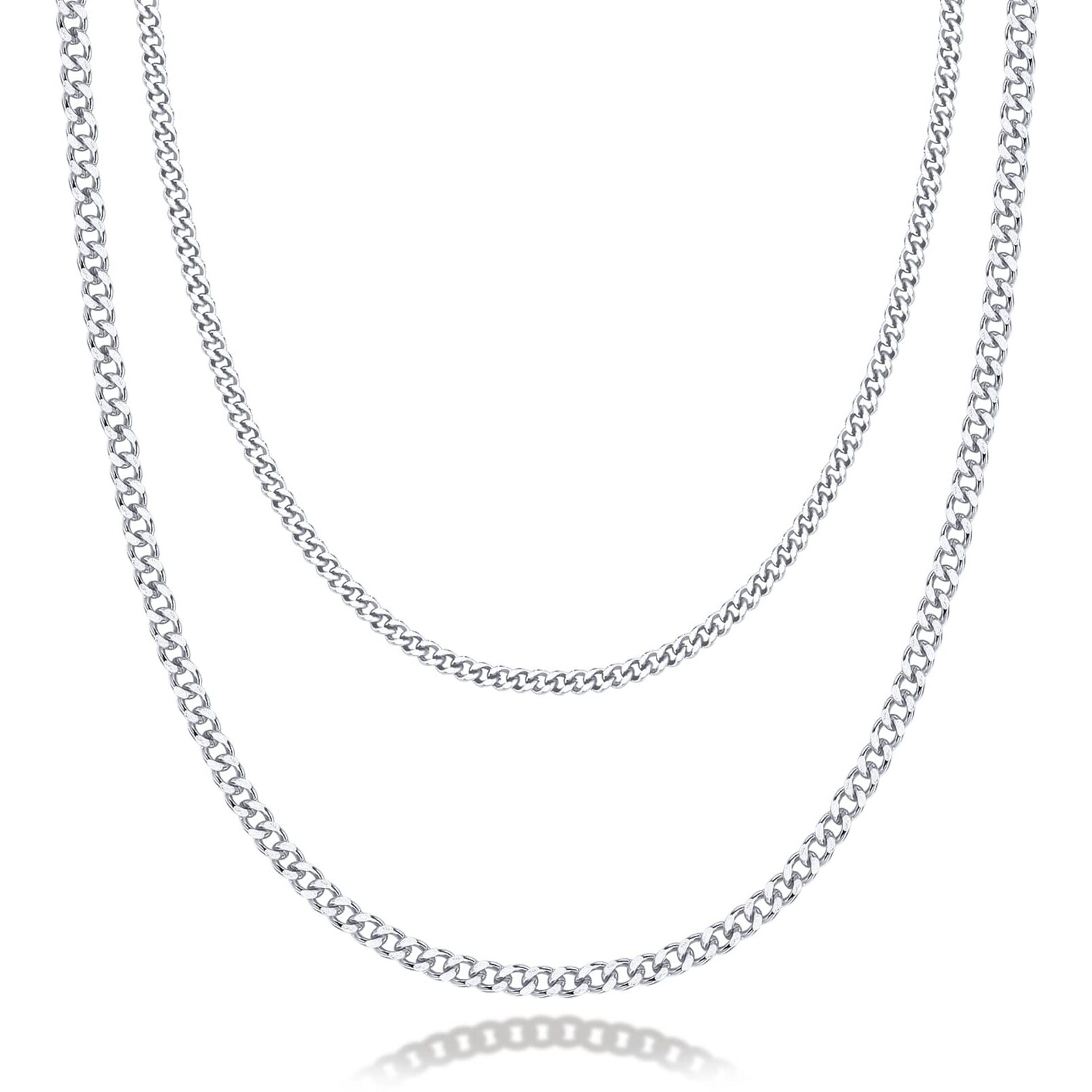 Pavoi 14K Gold Plated Layered Curb Link Chain Adjustable Necklace | Layering Necklaces For Women | Everyday Jewelry (White Plated)