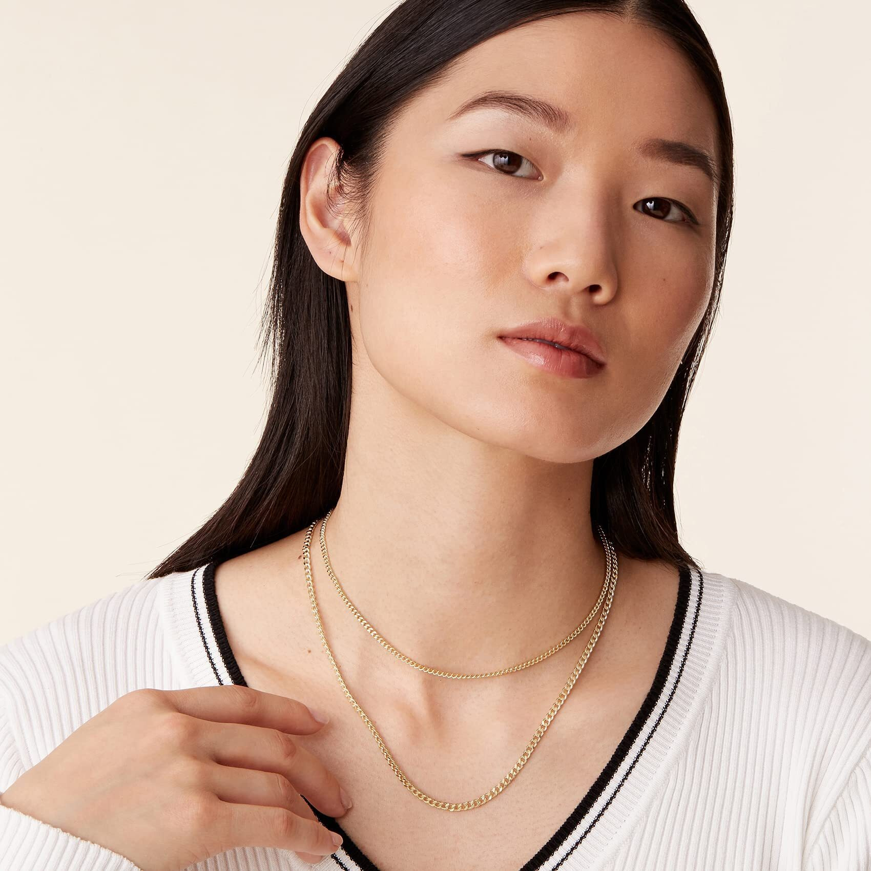 Pavoi 14K Gold Plated Layered Curb Link Chain Adjustable Necklace | Layering Necklaces For Women | Everyday Jewelry (White Plated)
