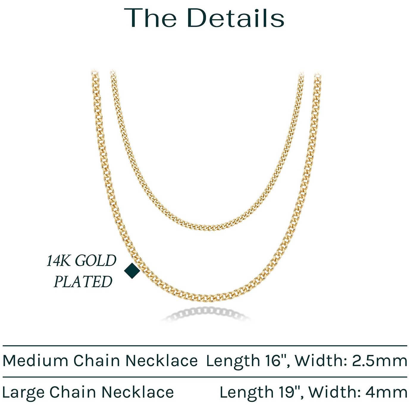 Pavoi 14K Gold Plated Layered Curb Link Chain Adjustable Necklace | Layering Necklaces For Women | Everyday Jewelry (White Plated)