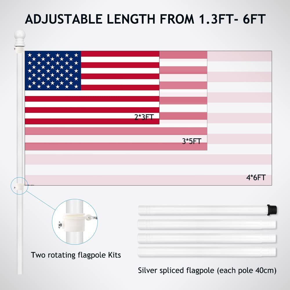 Flag Poles For Outside House, 5Ft Flag Pole With Bracket And Rings, Stainless Steel Wall Mounted Flag Pole Kit For House Yard Garden Outdoor Residential Or Commercial (White)