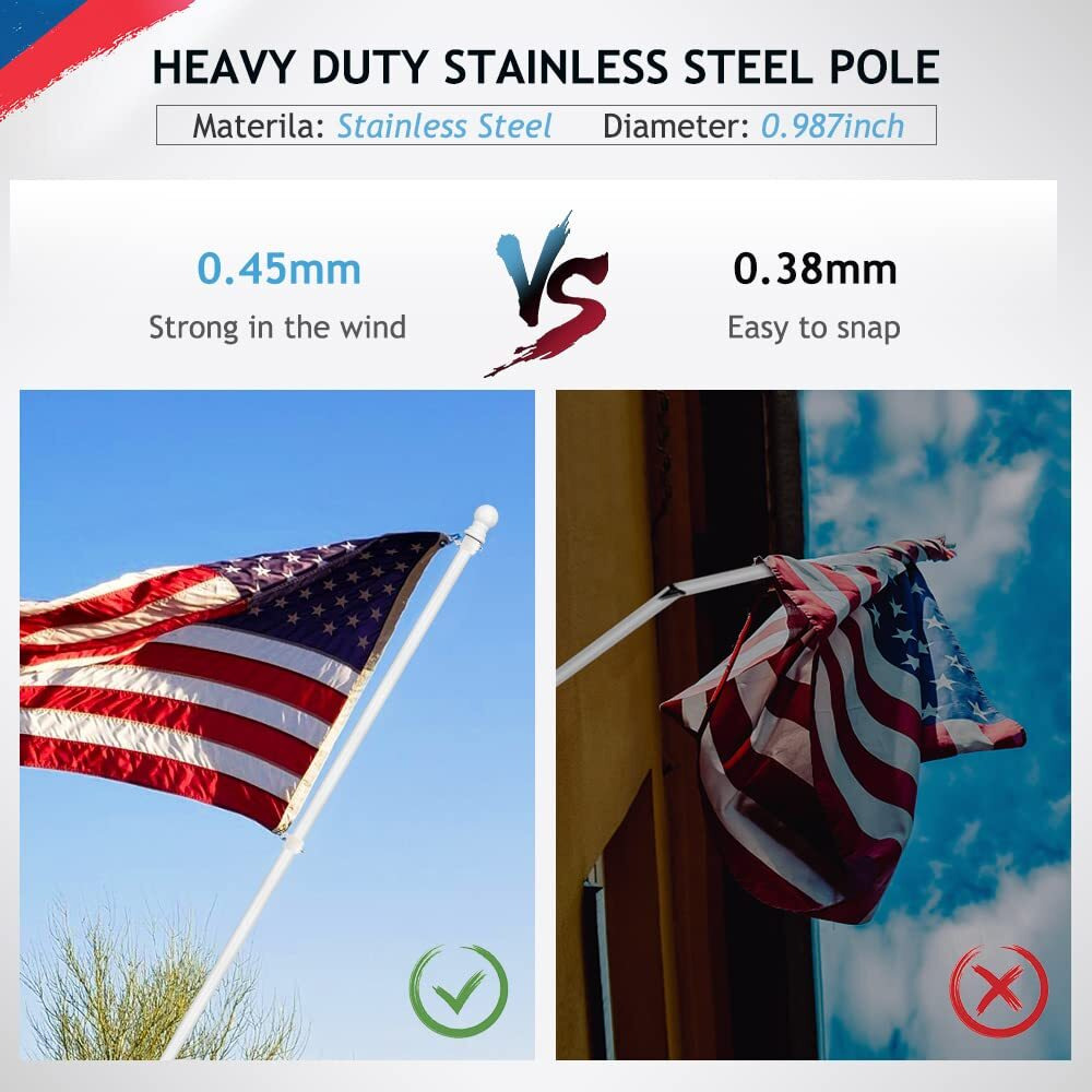 Flag Poles For Outside House, 5Ft Flag Pole With Bracket And Rings, Stainless Steel Wall Mounted Flag Pole Kit For House Yard Garden Outdoor Residential Or Commercial (White)