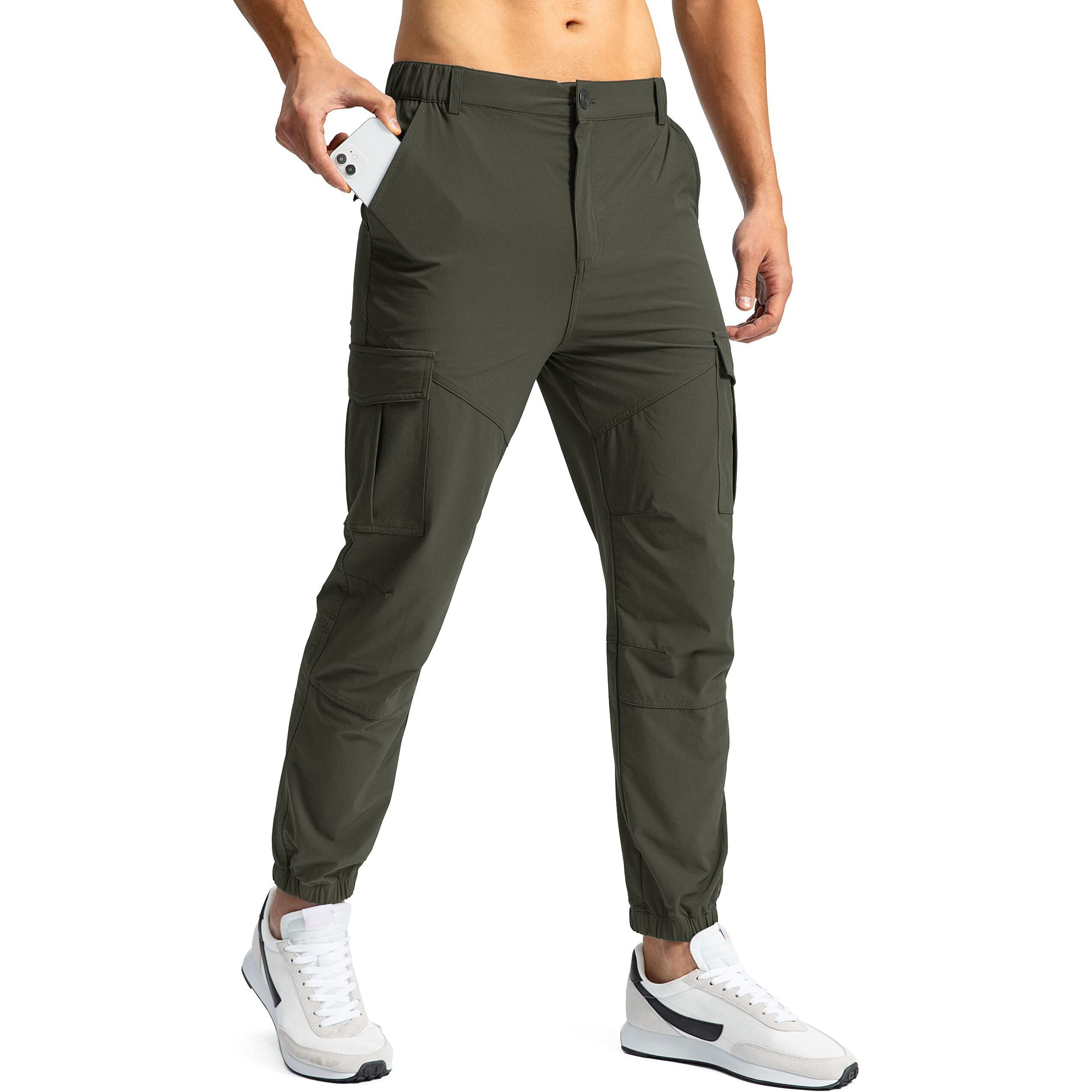 Pinkbomb Men 's Hiking Cargo Pants With 7 Pockets Slim Fit Stretch Joggers Golf Cargo Work Pants For Men(Army Green,Xl)