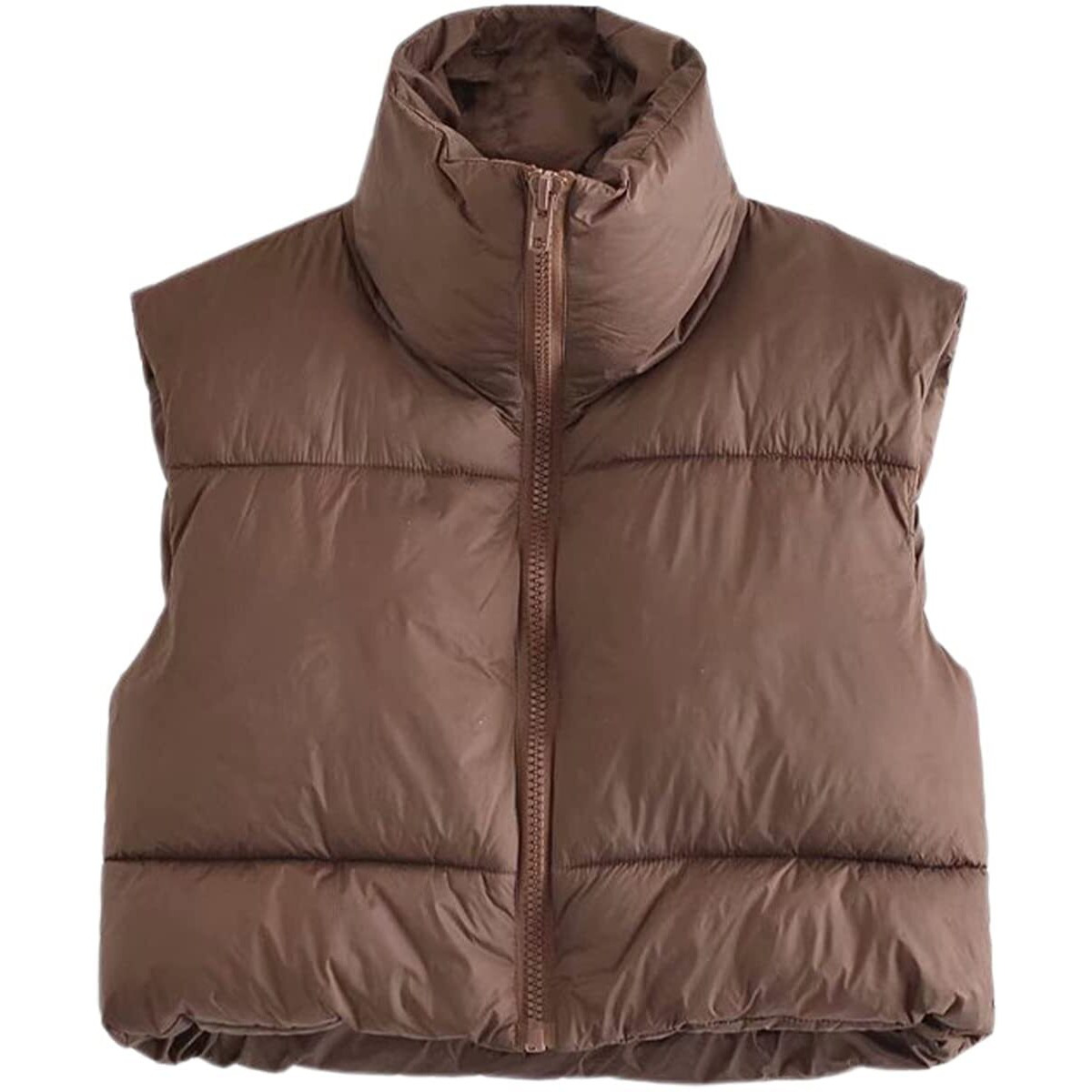 Athlisan Womens Cropped Puffer Vest Zip Up Stand Collar Sleeveless Padded Crop Vests(Brown-Xs)