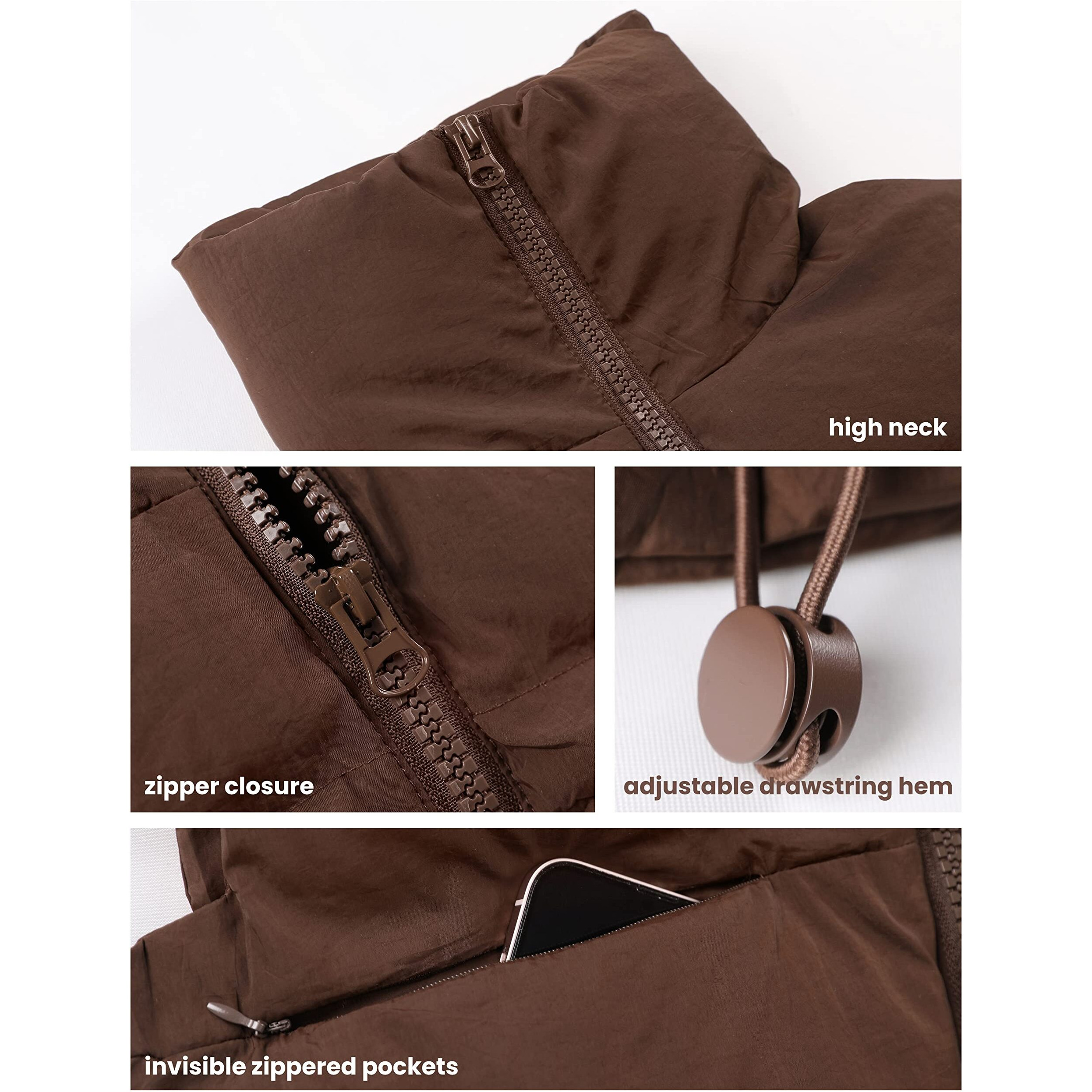Athlisan Womens Cropped Puffer Vest Zip Up Stand Collar Sleeveless Padded Crop Vests(Brown-Xs)