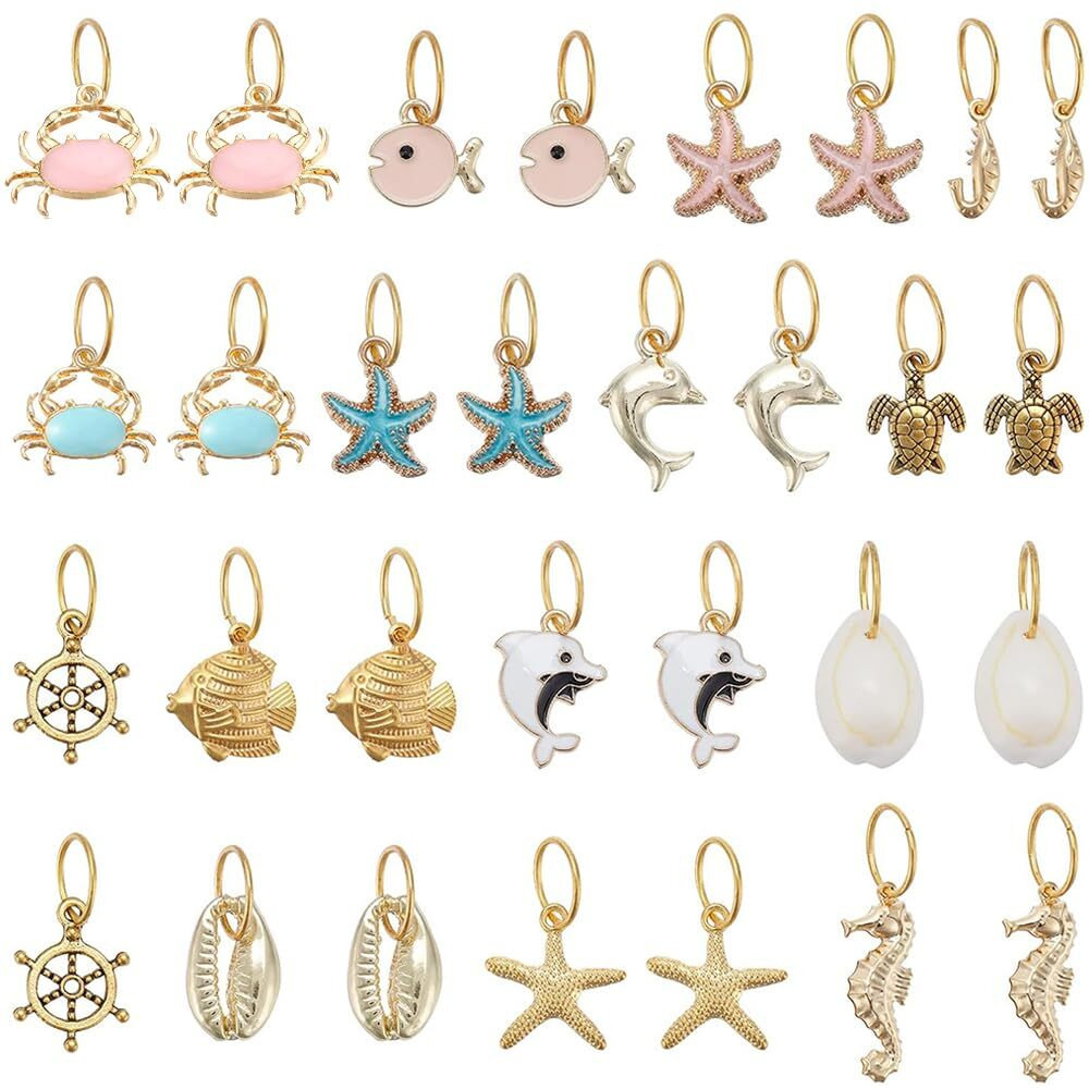 Nbeads 30 Pcs Ocean Theme Stitch Markers, Alloy Enamel Crochet Stitch Marker Charms Locking Stitch Marker Ocean Hair Rings Jewelry Pendant For Knitting Weaving Sewing Accessories Handmade Jewelry