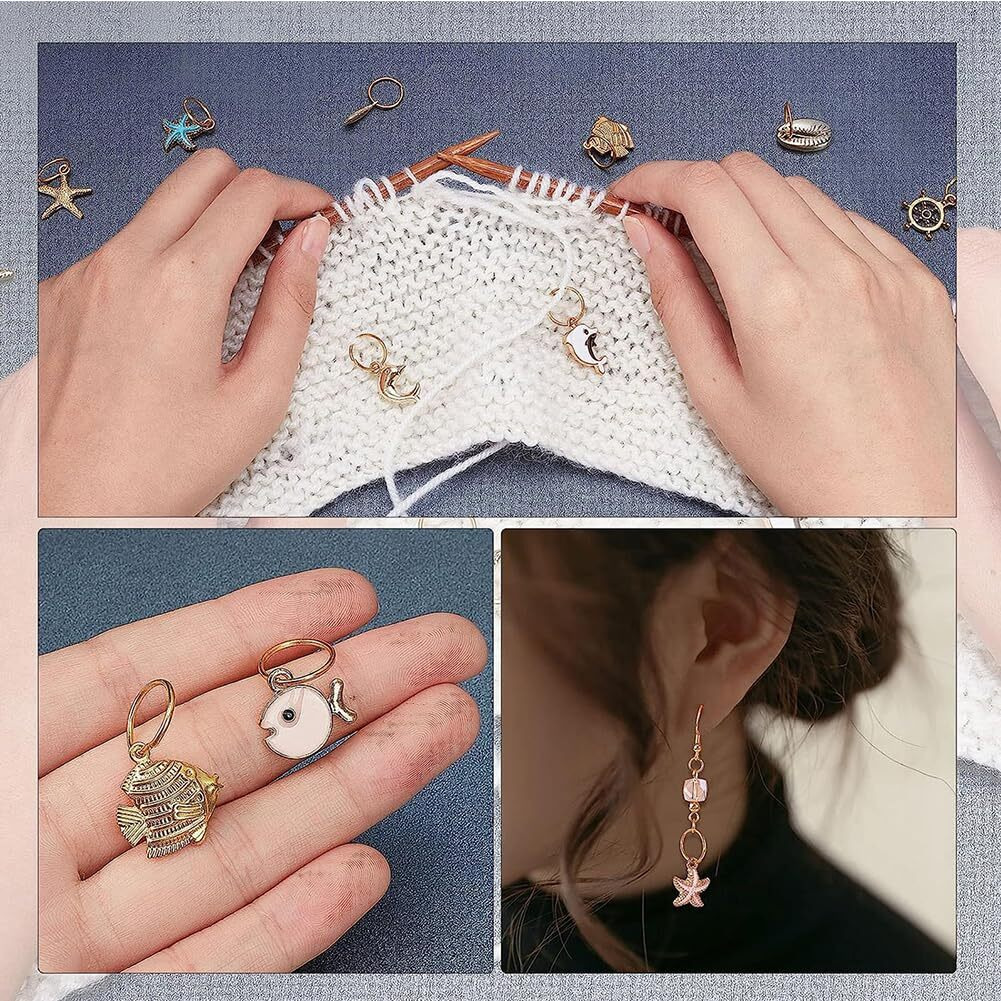 Nbeads 30 Pcs Ocean Theme Stitch Markers, Alloy Enamel Crochet Stitch Marker Charms Locking Stitch Marker Ocean Hair Rings Jewelry Pendant For Knitting Weaving Sewing Accessories Handmade Jewelry