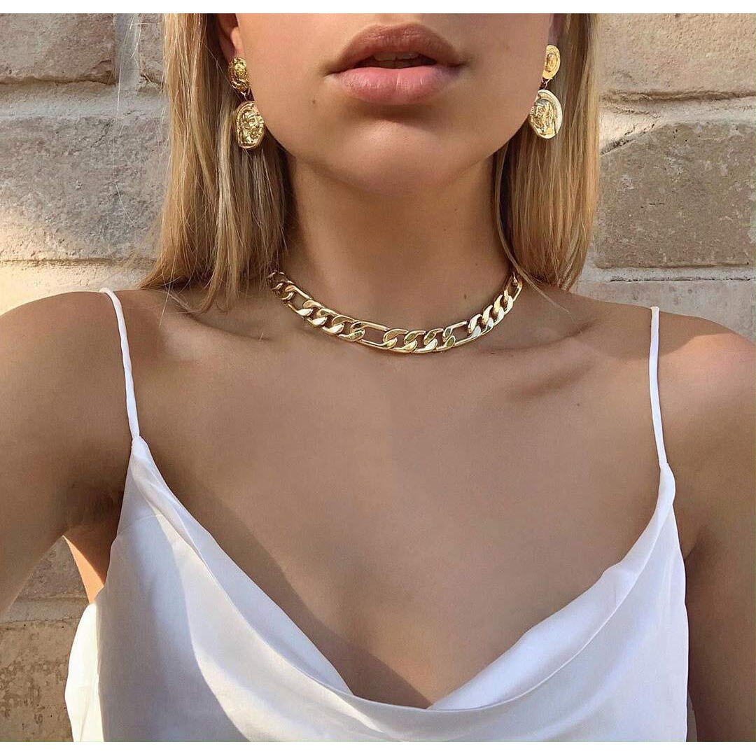 Gold Figaro Chain Necklace Stainless Steel Chain Necklace 18K Real Gold Plated Chains For Men Women Jewelry 2Mm 18 Inches
