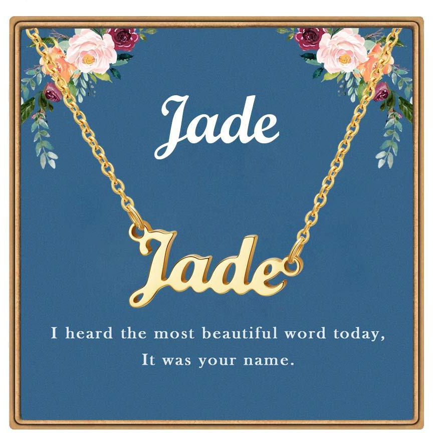Ldurian Custom Name Necklace, Jade Name Plate Pendant Necklace Pre Gifts, Charm Necklaces Jewelry For Birthday Anniversary