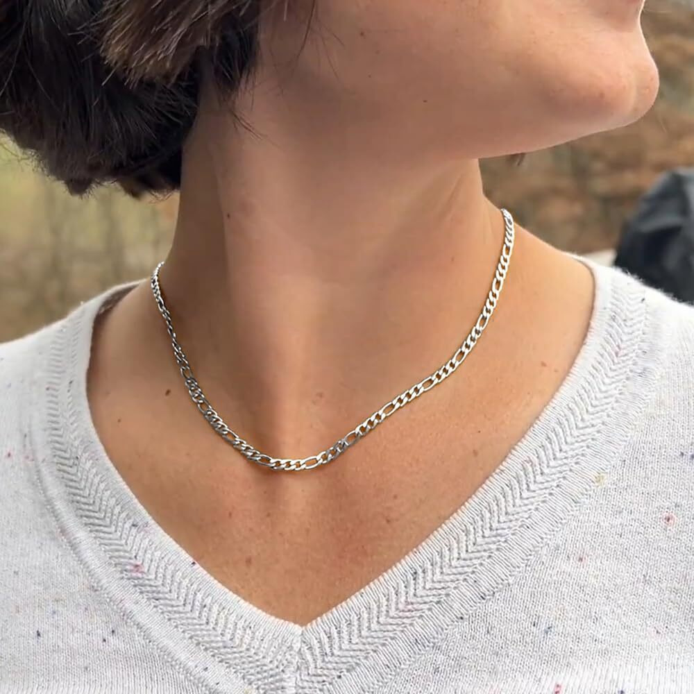 2Mm Figaro Chain Necklace Stainless Steel Silver Chain For Men Women Jewelry 24Inches