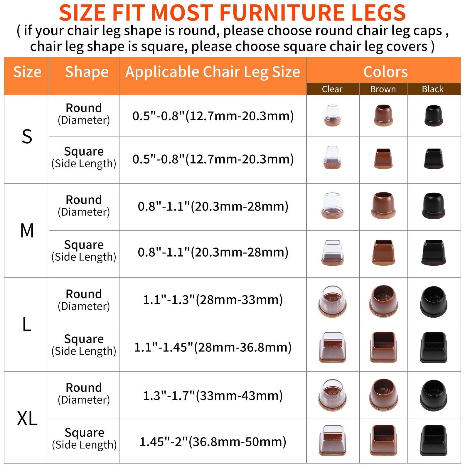 24 Pcs Extra Small Square Silicone Chair Leg Floor Protectors With Felt, Floor Protectors For Chairs, Felt Furniture Pads, Chair Leg Caps Covers Protectors For Hardwood Floors (Fit 0.5-0.8 "", Black)