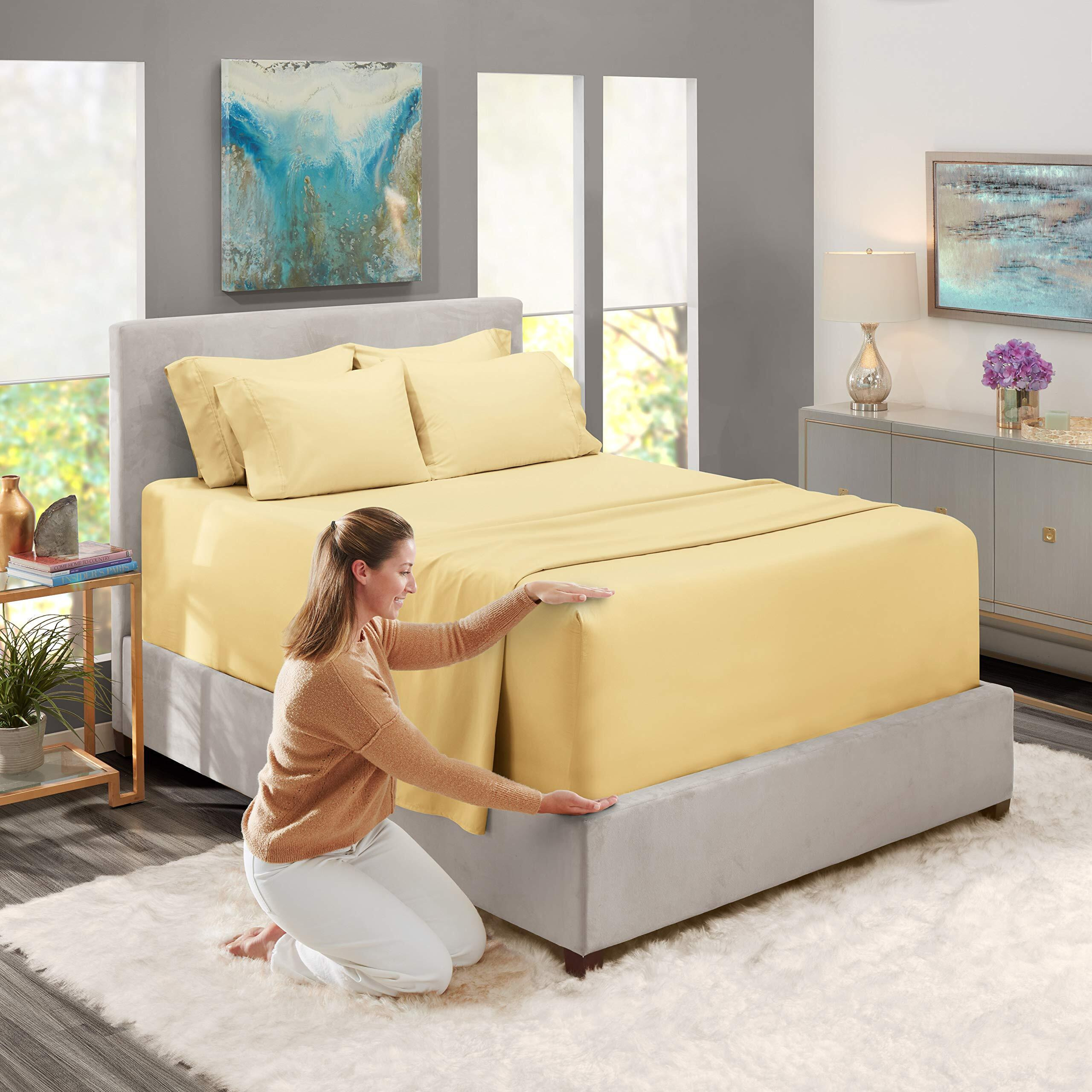Nestl Extra Deep Pocket Queen Sheets Set - 6 Pc Soft Microfiber Queen Sheets Deep Pocket - Fade Resistant Bedding Sheets & Pillowcases - Queen, Vanilla Yellow