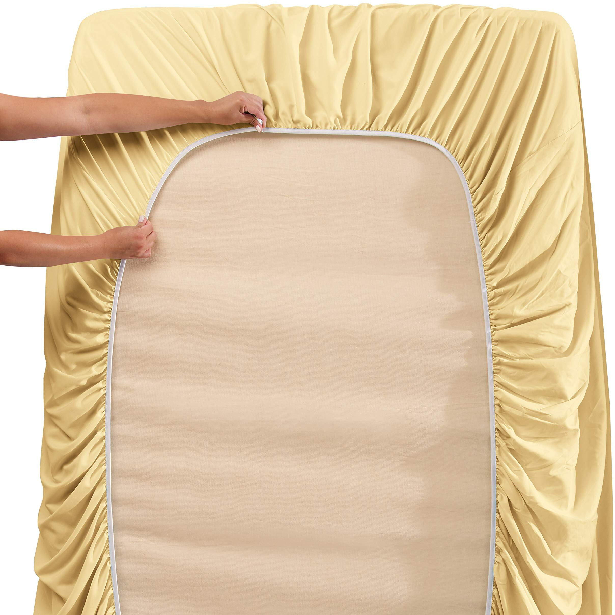 Nestl Extra Deep Pocket Queen Sheets Set - 6 Pc Soft Microfiber Queen Sheets Deep Pocket - Fade Resistant Bedding Sheets & Pillowcases - Queen, Vanilla Yellow