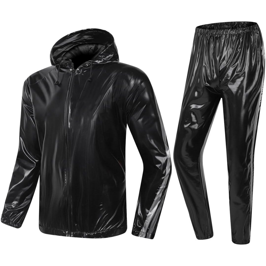 Mulyeeh Weight Loss Sweat Suit Heavy Duty Full-Zip Sauna Suit Fitness Exercise Gym Top Pant With Hood For Men Women