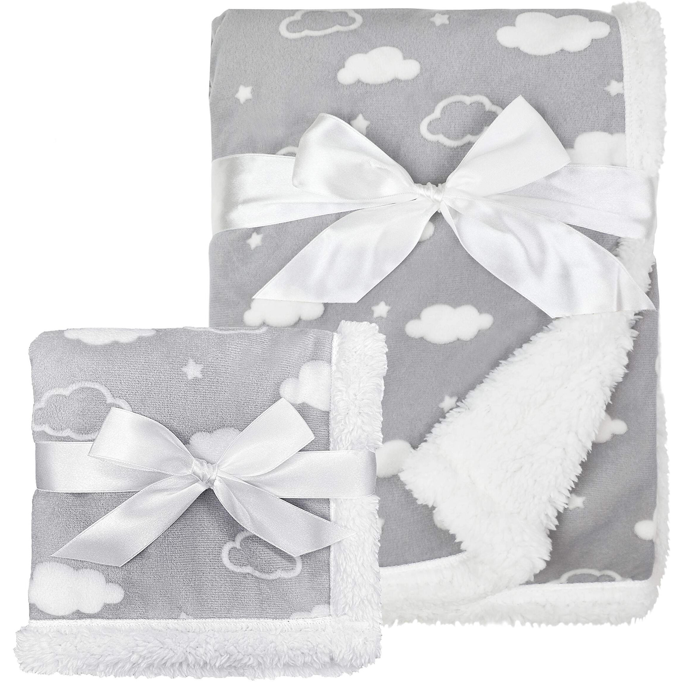 American Baby Company Heavenly Soft Chenille Sherpa Blanket Set, 3D Gray Cloud, For Boys & Girls