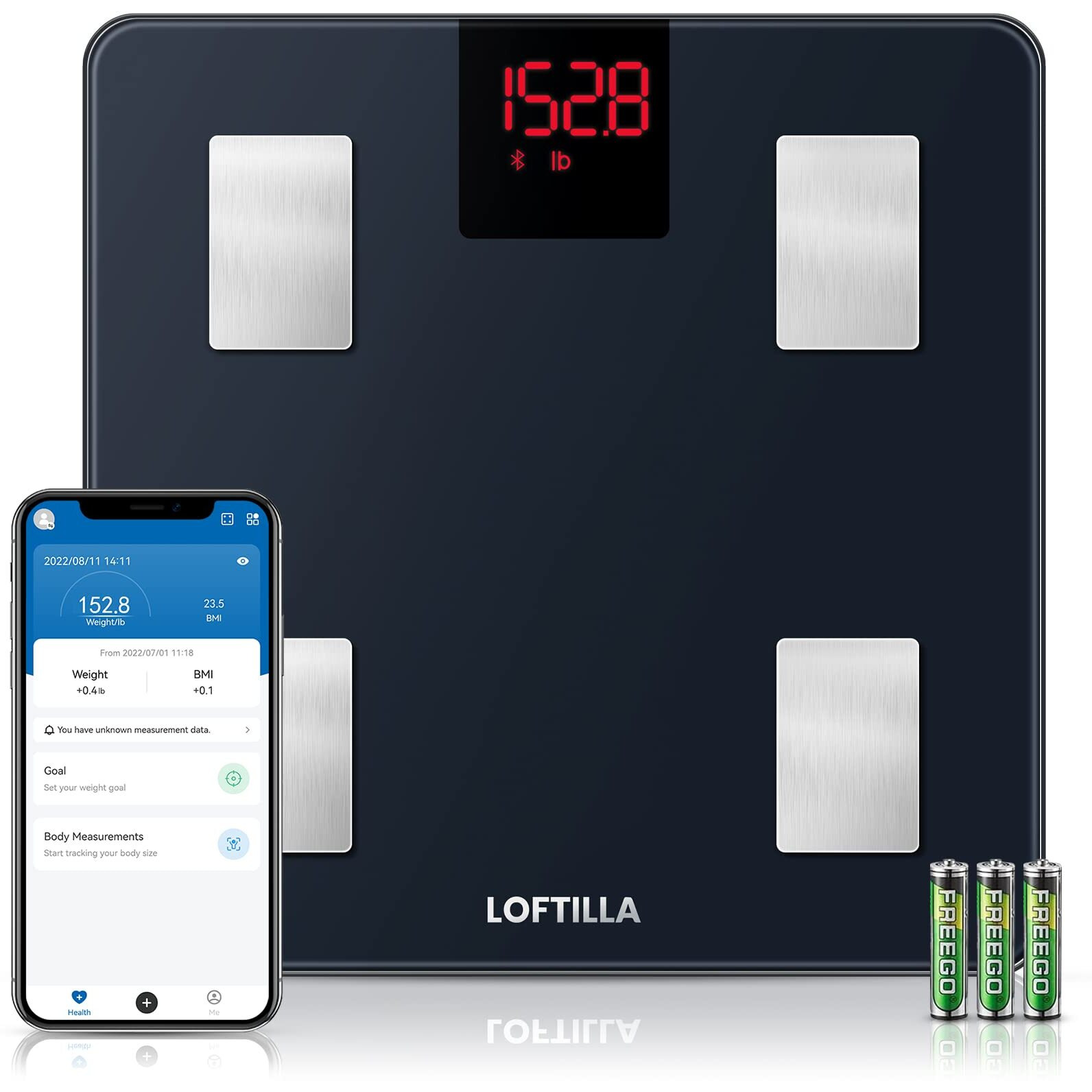 Loftilla Scale For Body Weight And Fat, Smart Body Fat Scale, Bluetooth Digital Weight Scales Sync With App, 14 Body Composition Analyzer, 400 Lb Capacity Accurate Bathroom Scales, Black