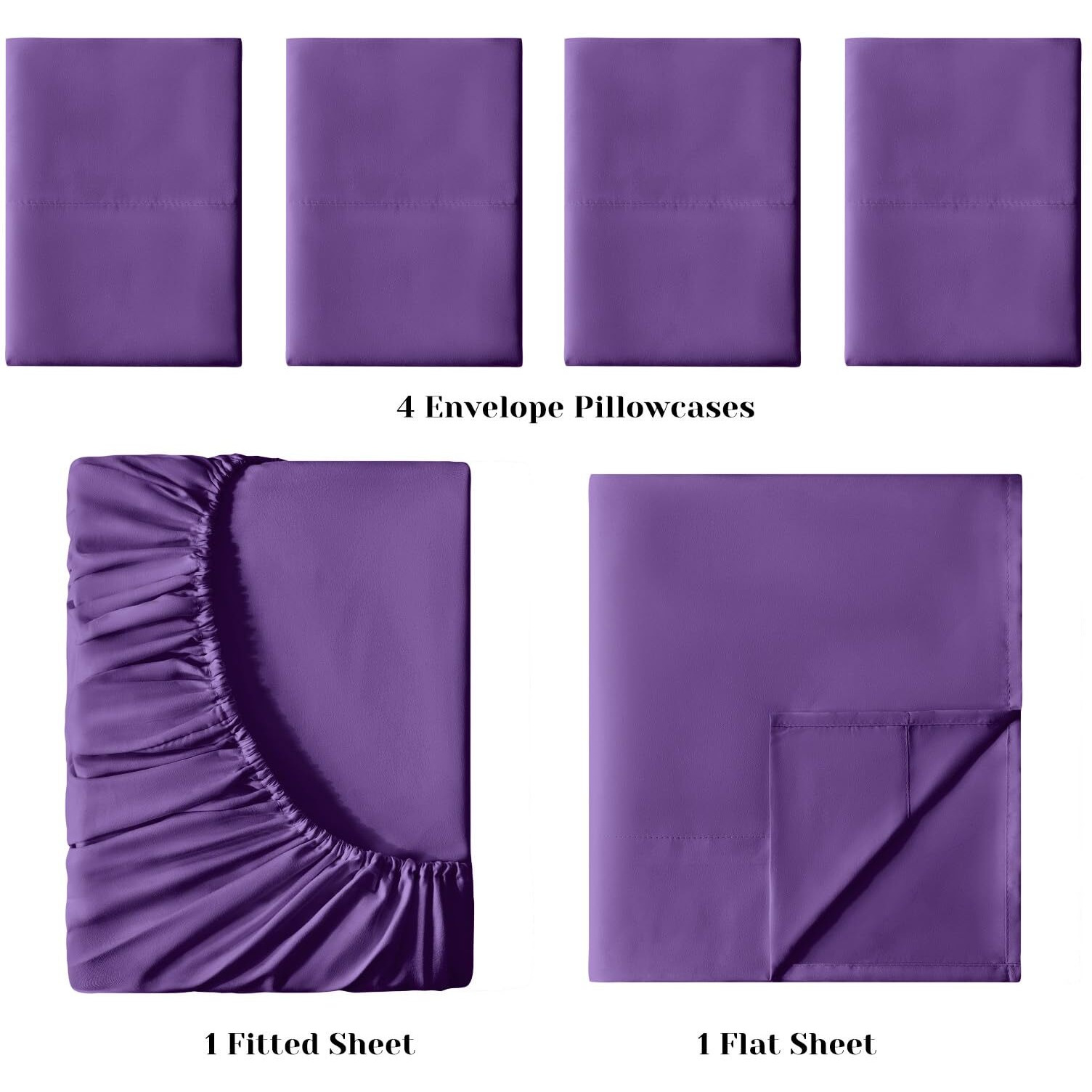 Bysure 6 Pieces Bed Sheets Set(Queen, Eggplant Purple) - Hotel Luxury Super Soft 1800 Thread Count 100% Microfiber Sheets With Deep Pockets, Wrinkle & Fade Resistant