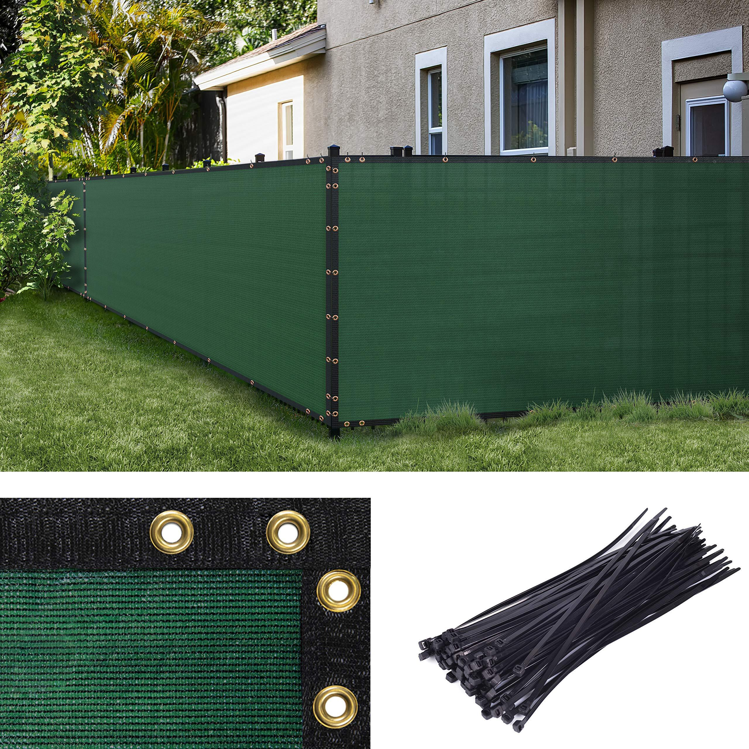 Amgo Custom Made 5 ' X 199 ' Green Fence Privacy Screen Windscreen With Bindings & Grommets, Heavy Duty For Commercial And Residential, 90% Blockage, Cable Zip Ties Included (We Customize)