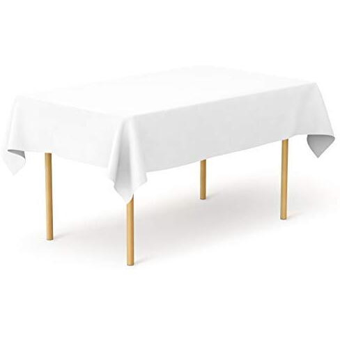 Pomp White 60 X 102 Inch Premium Polyester Tablecloth  Wrinkle + Stain Resistant Easy Care Fabric  Fits 6Ft Rectangle Table