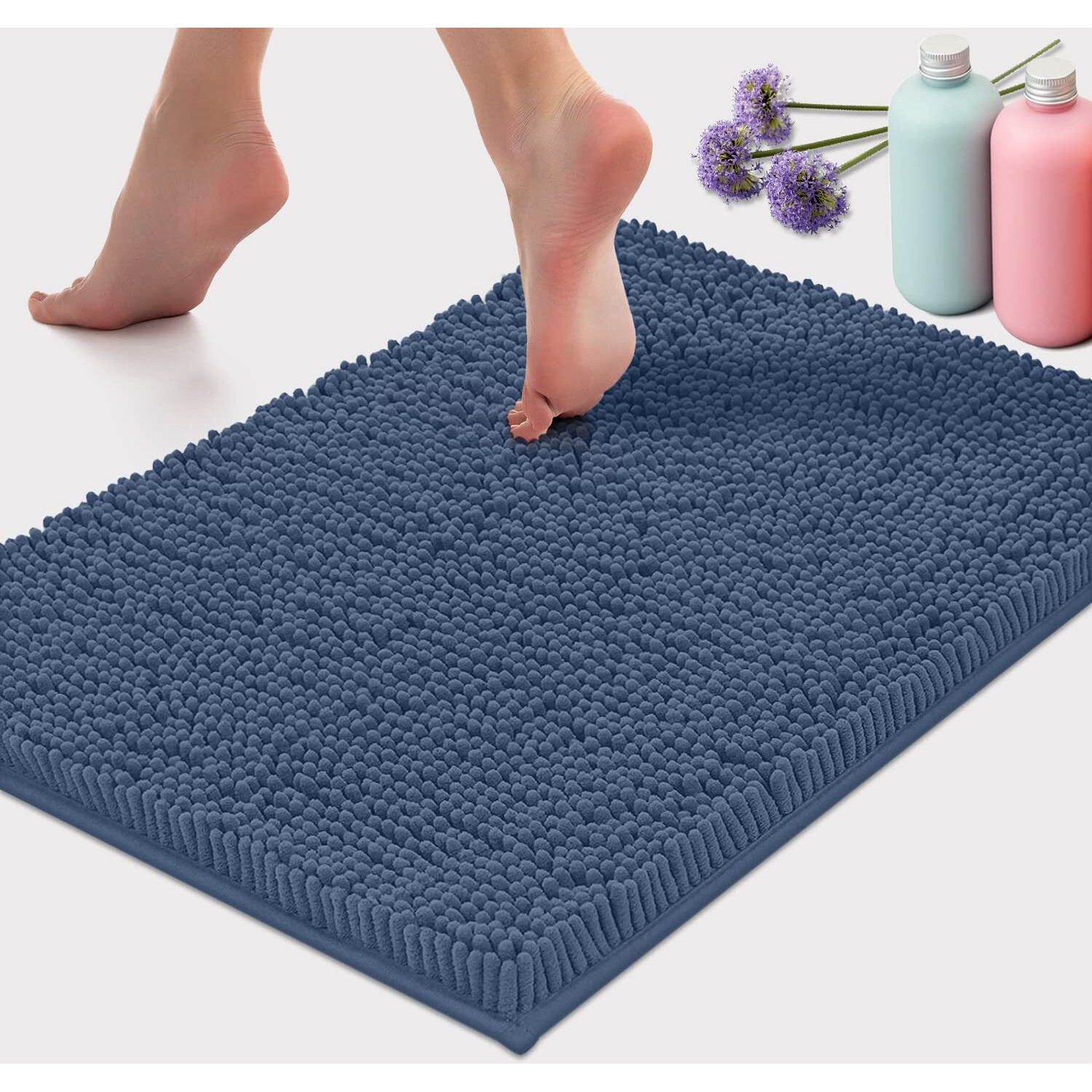 Luxurux Bath Mat, Extra-Soft Plush Non-Slip Bathroom Rug, Luxury Chenille Microfiber Material, Super Absorbent Shaggy Bath Rug. Machine Wash & Dry (17 X 24 Inches, Medium Blue)
