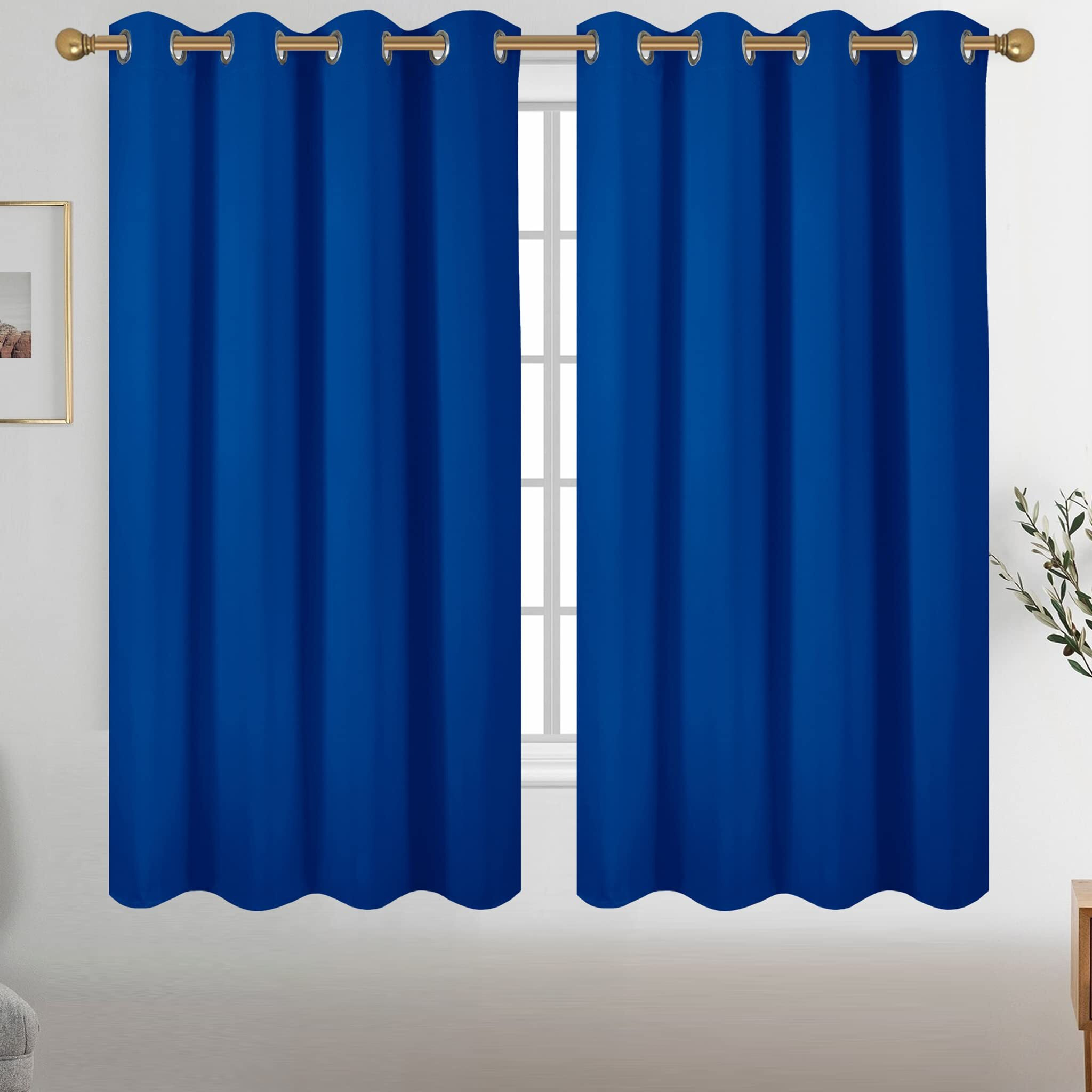 Diraysid Royal Blue Grommet Blackout Curtains For Bedroom Thermal Insulated Room Darkening Curtains Drapes, 52 X 63 Inch, 2 Panels