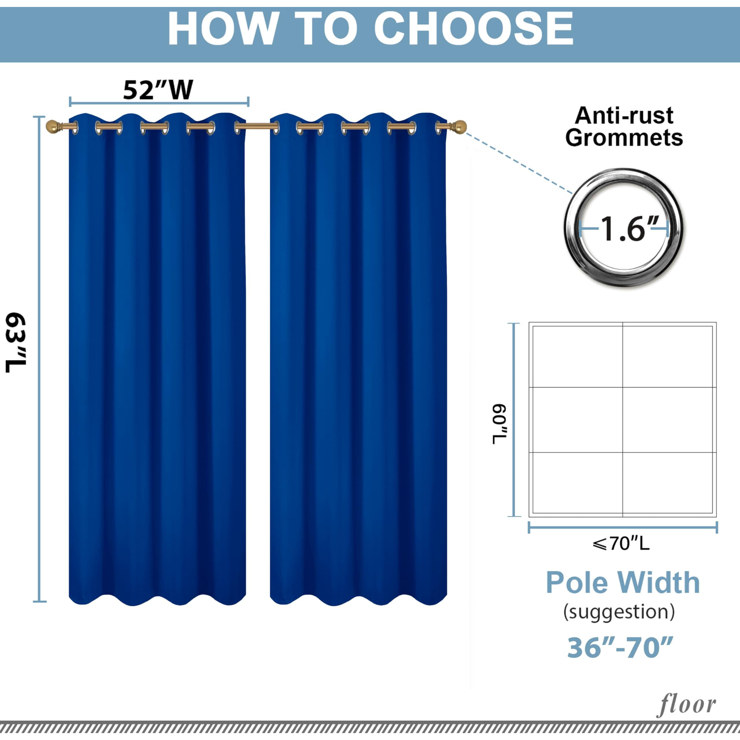 Diraysid Royal Blue Grommet Blackout Curtains For Bedroom Thermal Insulated Room Darkening Curtains Drapes, 52 X 63 Inch, 2 Panels