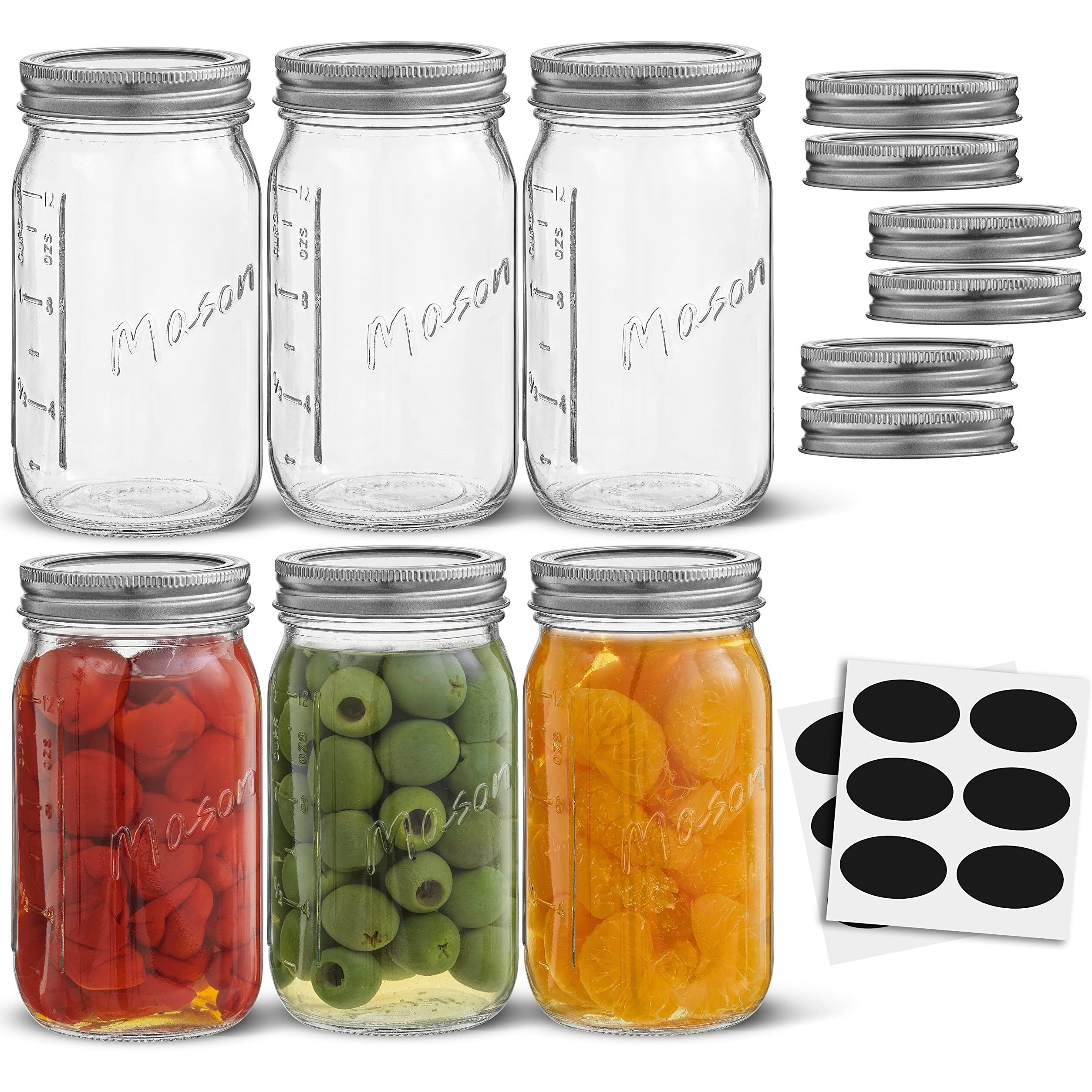 16 Oz Mason Jars With Lids, Labels And Measures 6-Pack Regular Mouth Mason Jars, Glass Jar With Lid And Band. Airtight Canning Jars, Overnight Oats Jars, Salad Jars, Sourdough Starter Jar