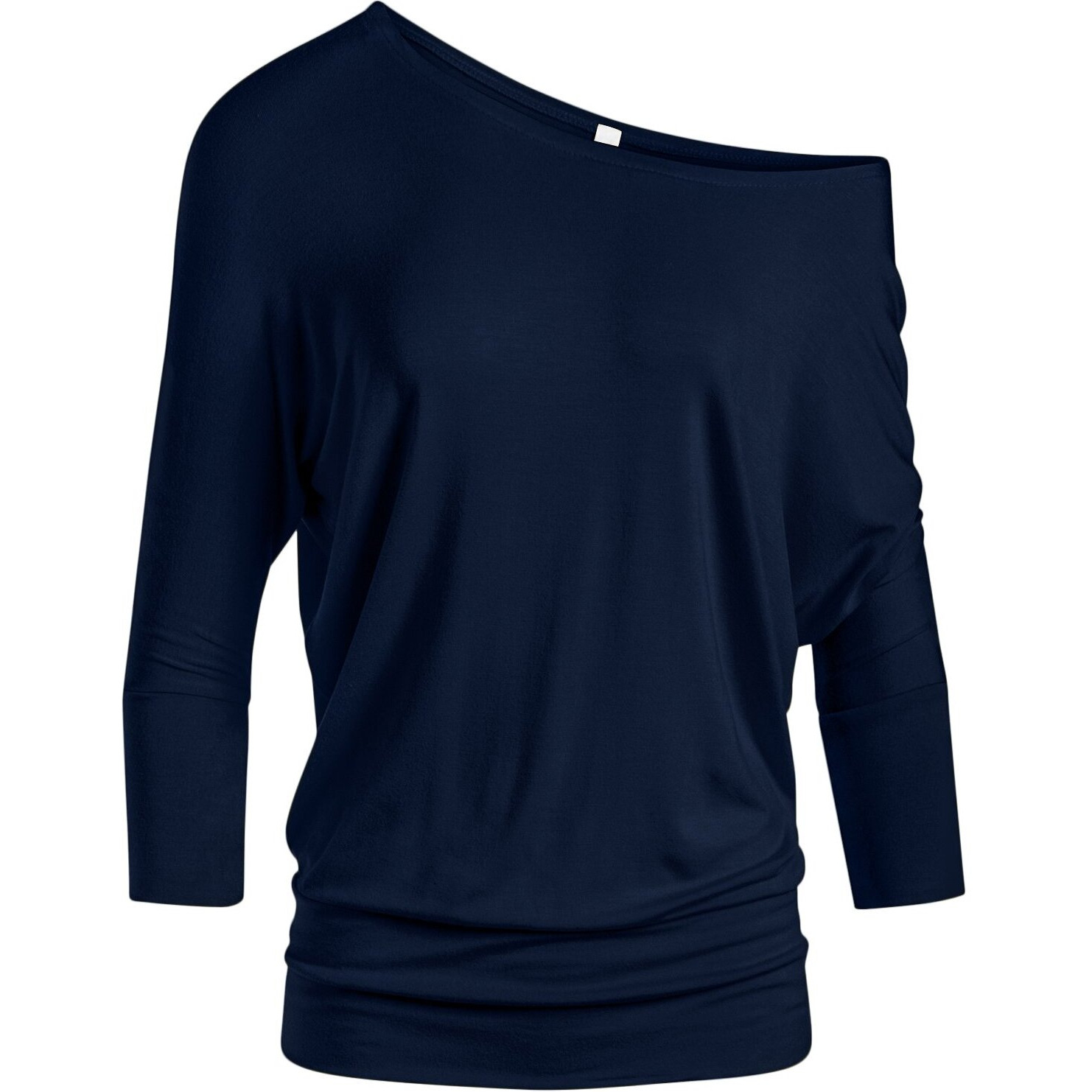 Simlu Dolman 3/4 Sleeve Drape Round Neck Top With Banded Waist - Made In Usa, Navy, Large