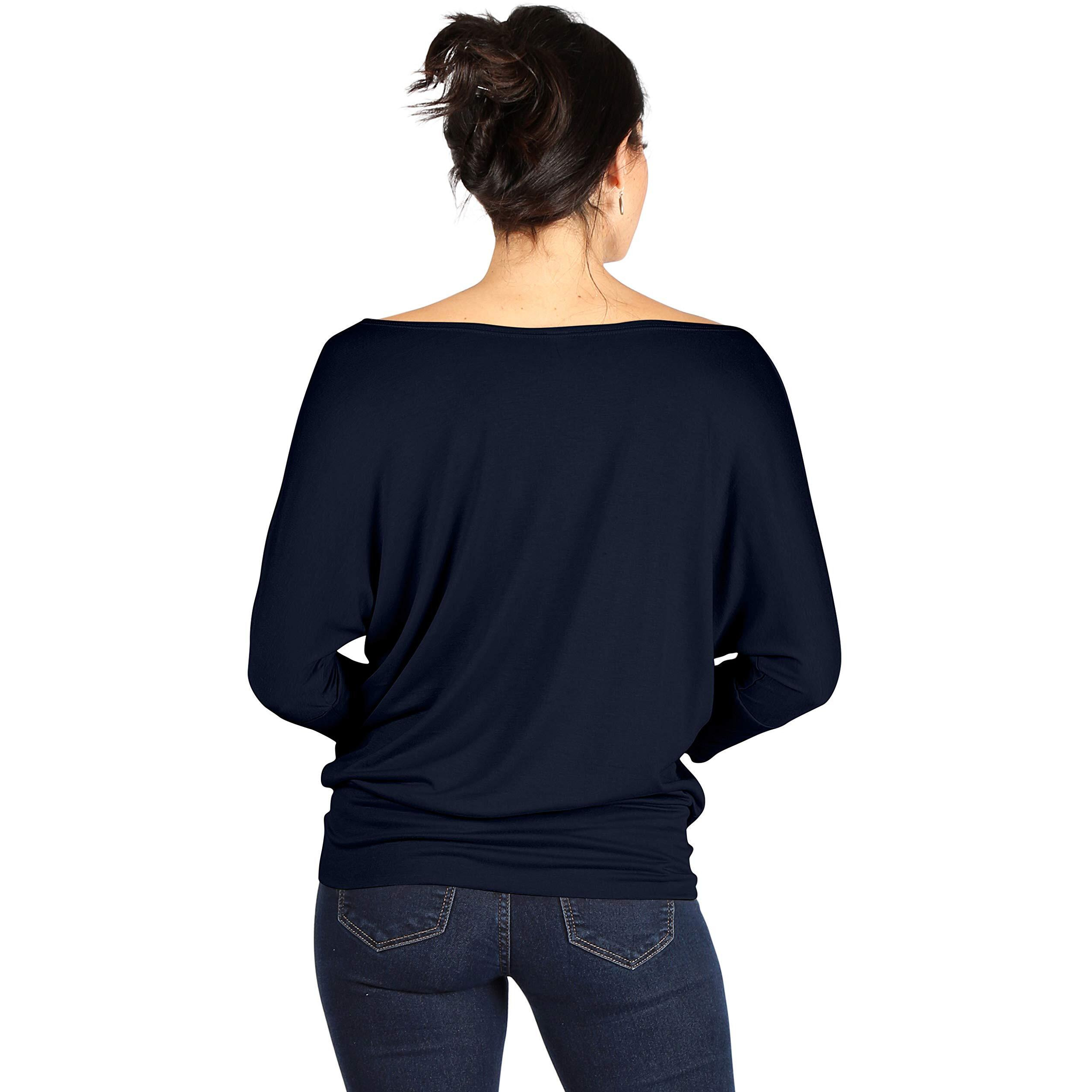 Simlu Dolman 3/4 Sleeve Drape Round Neck Top With Banded Waist - Made In Usa, Navy, Large