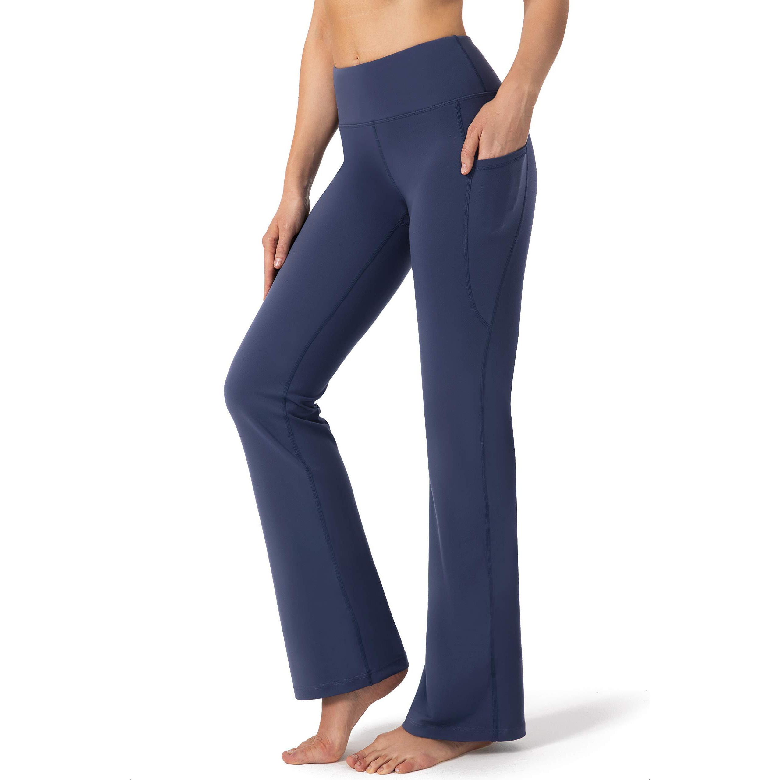 28303234 Inseam Womens Bootcut Yoga Pants Long Bootleg High-Waisted Flare Pants With Pockets Blue-Flare-28-M