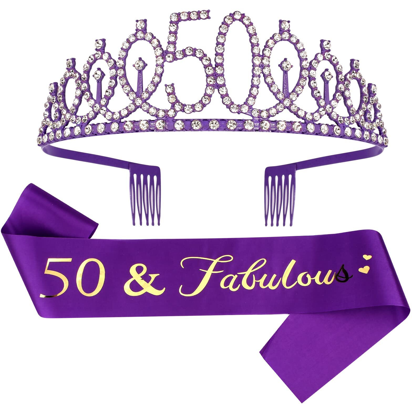 Purple 50Th Birthday Gifts For Women, 50Th Purple Birthday Decorations Women, 50Th Birthday Sash, 50Th Birthday Tiara, 50Th Birthday Crown, Purple Crowns For Women, 50Th Birthday Sash And Tiara For