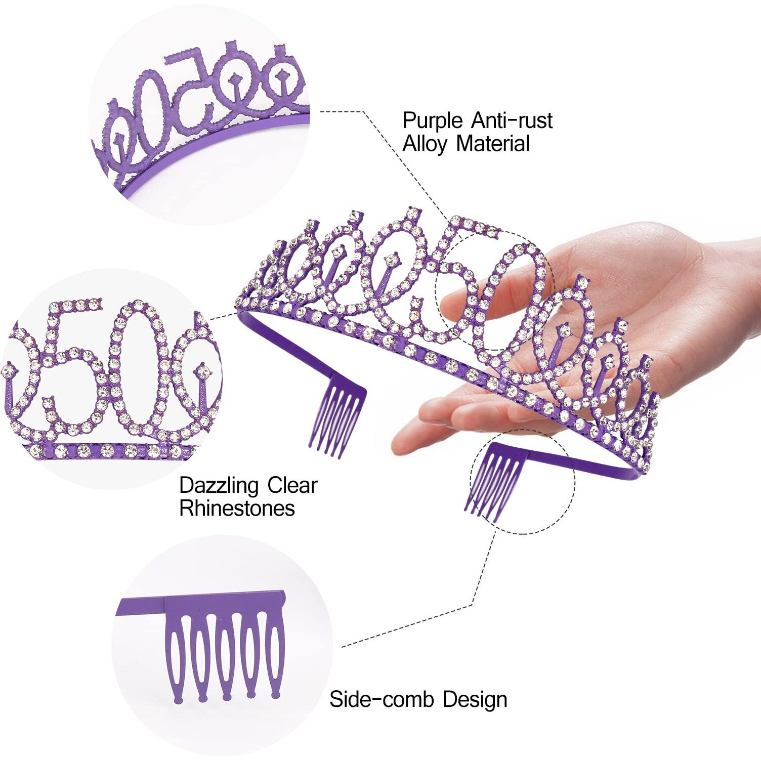 Purple 50Th Birthday Gifts For Women, 50Th Purple Birthday Decorations Women, 50Th Birthday Sash, 50Th Birthday Tiara, 50Th Birthday Crown, Purple Crowns For Women, 50Th Birthday Sash And Tiara For