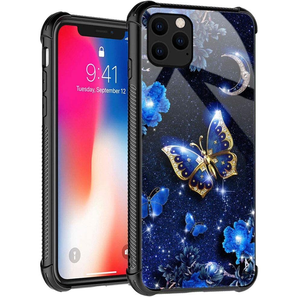 Tnxee Case Compatible With Iphone 11 Case, Blue Sky Flower Moon Butterfly Case For Iphone 11 Cases For Girls Women Pattern Design Case For Iphone 11