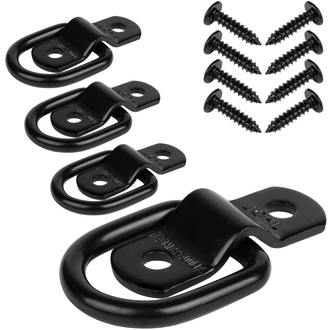 Jchl D Rings Tie Down Anchors Hooks For Trailer Truck Bed Bracket Enclosed Points Pickup Camper Surface Mount D-Ring Heavy Duty 1/4"" 2400 Pound Capacity (4-Pack)