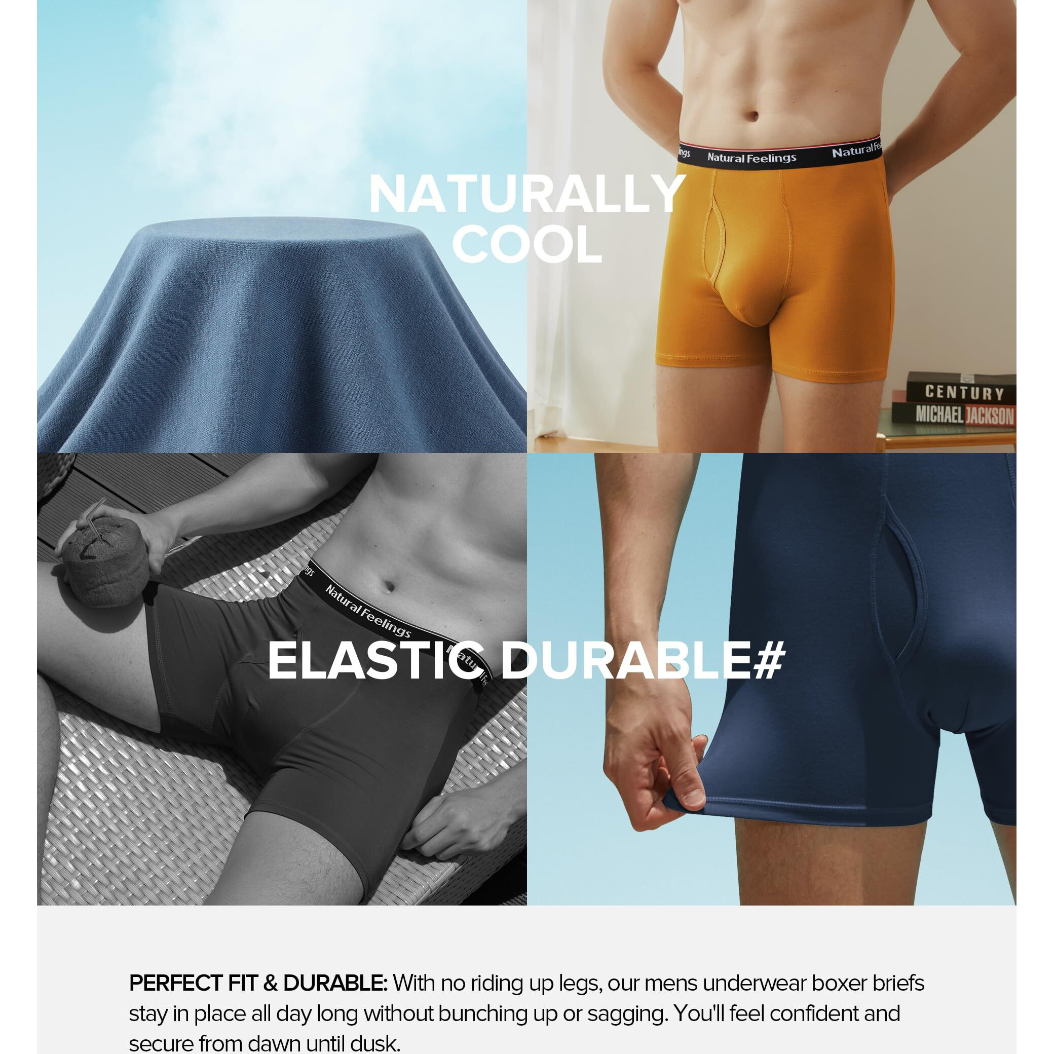 Natural Feelings Boxer Briefs Mens Underwear Men Pack Soft Cotton Open Fly Underwear L
