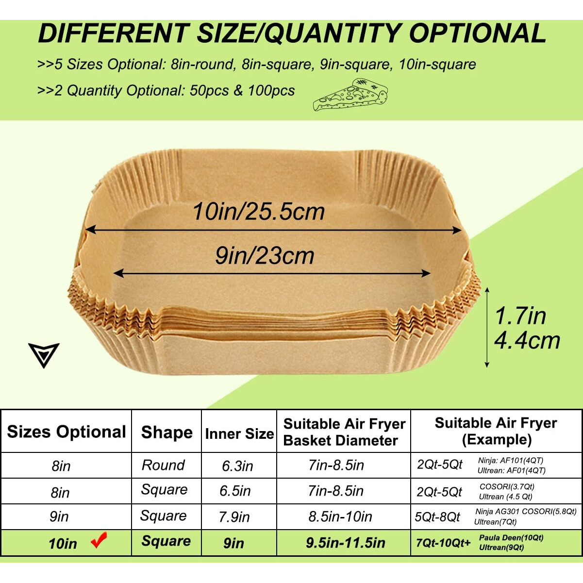 Bykitchen Large Air Fryer Liners, Set Of 100, 10 Inch Square Air Fryer Liners, Xl Air Fryer Disposable Paper Liner, Compatible With Corsori, Ninja, Gourmia Air Fryer And More