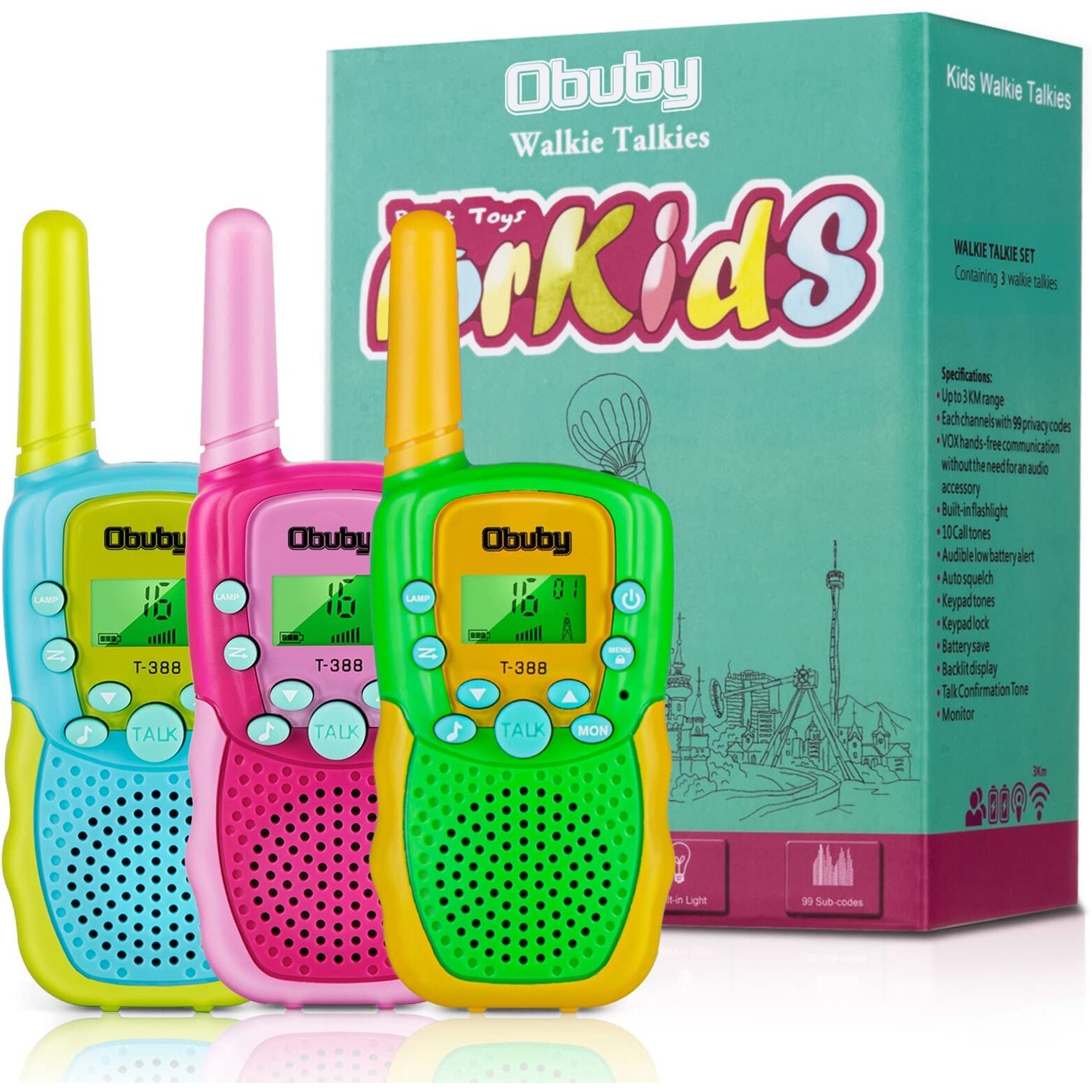 Obuby Toys For 3-12 Year Old Boys, Walkie Talkies For Kids 22 Channels 2 Way Radio Gifts Toys With Backlit Lcd Flashlight 3 Kms Range Gift Toys For Age 3 Up Boy And Girls To Outside , Hiking, Camping