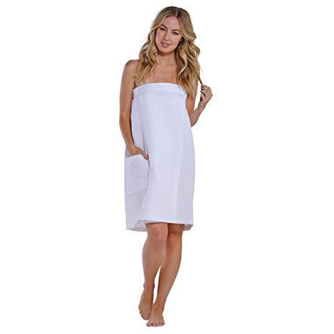 Turquaz Lightweight Knee Length Waffle Robes For Women Spa Bath Waffle Body Wrap Towel With Adjustable Touch Fastener