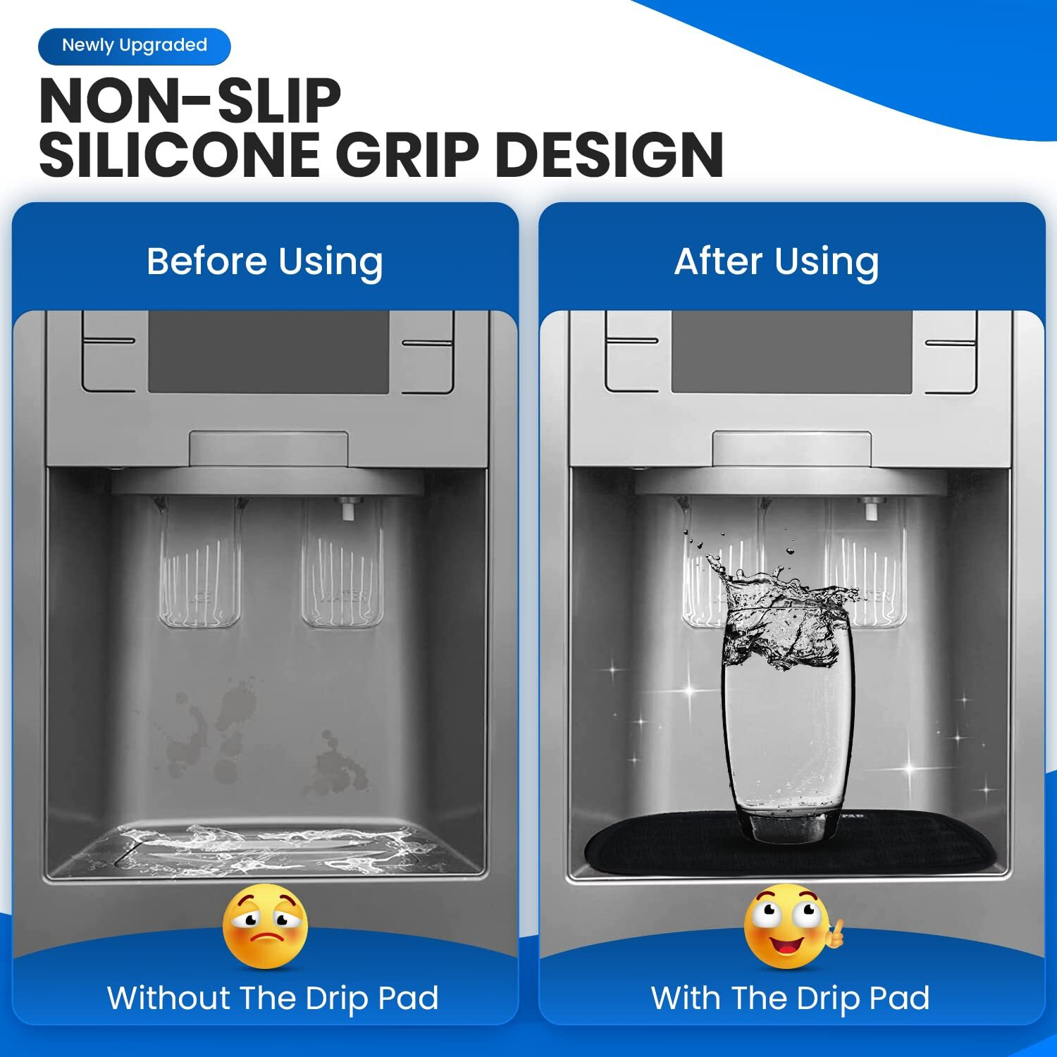 The Drip Pad - Refrigerator Drip Catcher For Water Tray, Protects Ice And Water Dispenser Pan From Spills, Mineral Build-Up And Water Splatter (2 Pack, Black) (Rectangular)