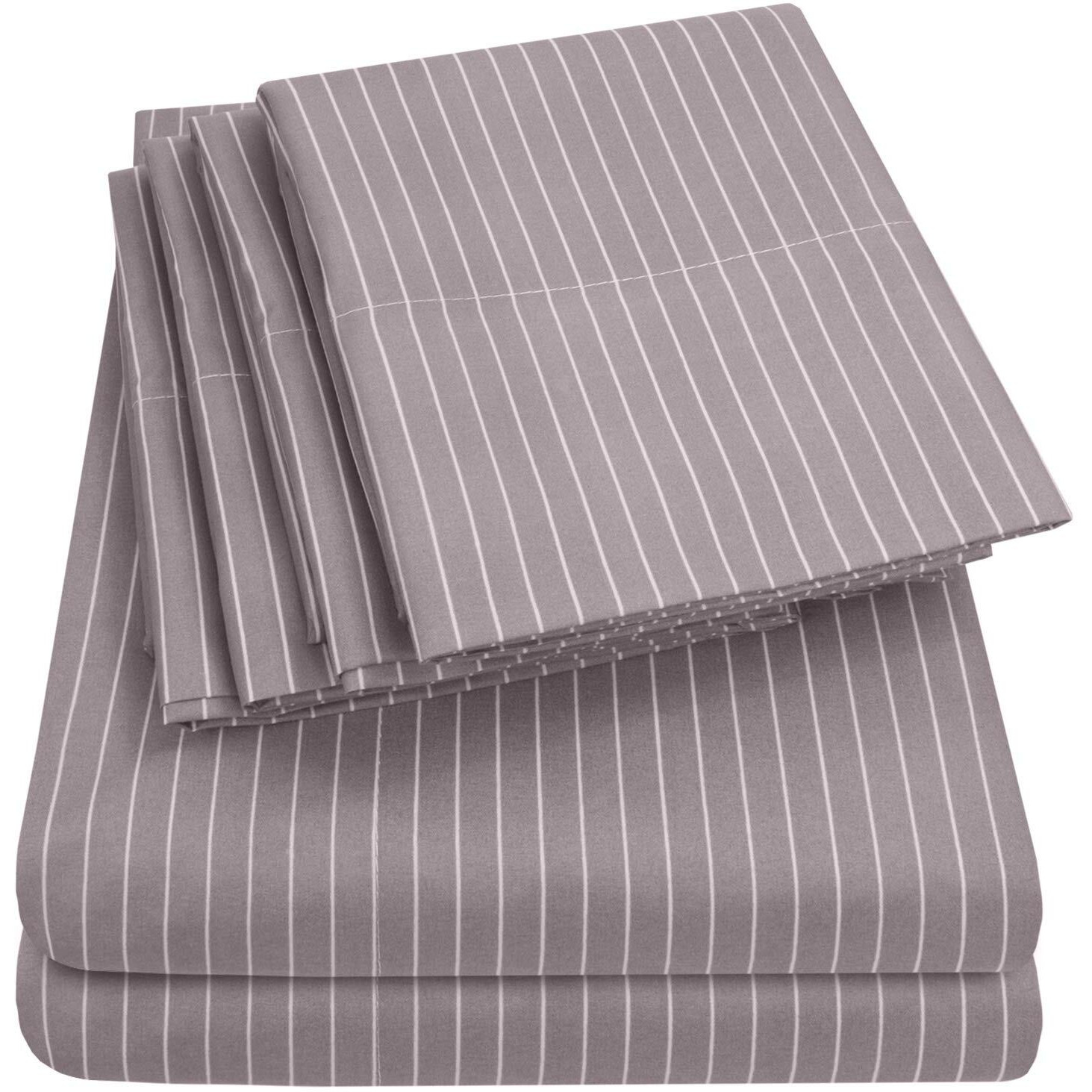 Queen Sheets Pinstripe Gray - 6 Piece 1500 Supreme Collection Fine Brushed Microfiber Deep Pocket Queen Sheet Set Bedding - 2 Extra Pillow Cases, Great Value, Queen, Pinstripe Gray