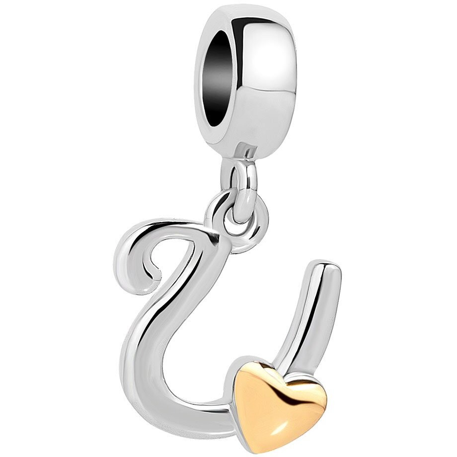 Queencharms Initial A-Z Letter Charm Golden Heart Alphabet Dangle Beads For Bracelets & Necklaces (U)