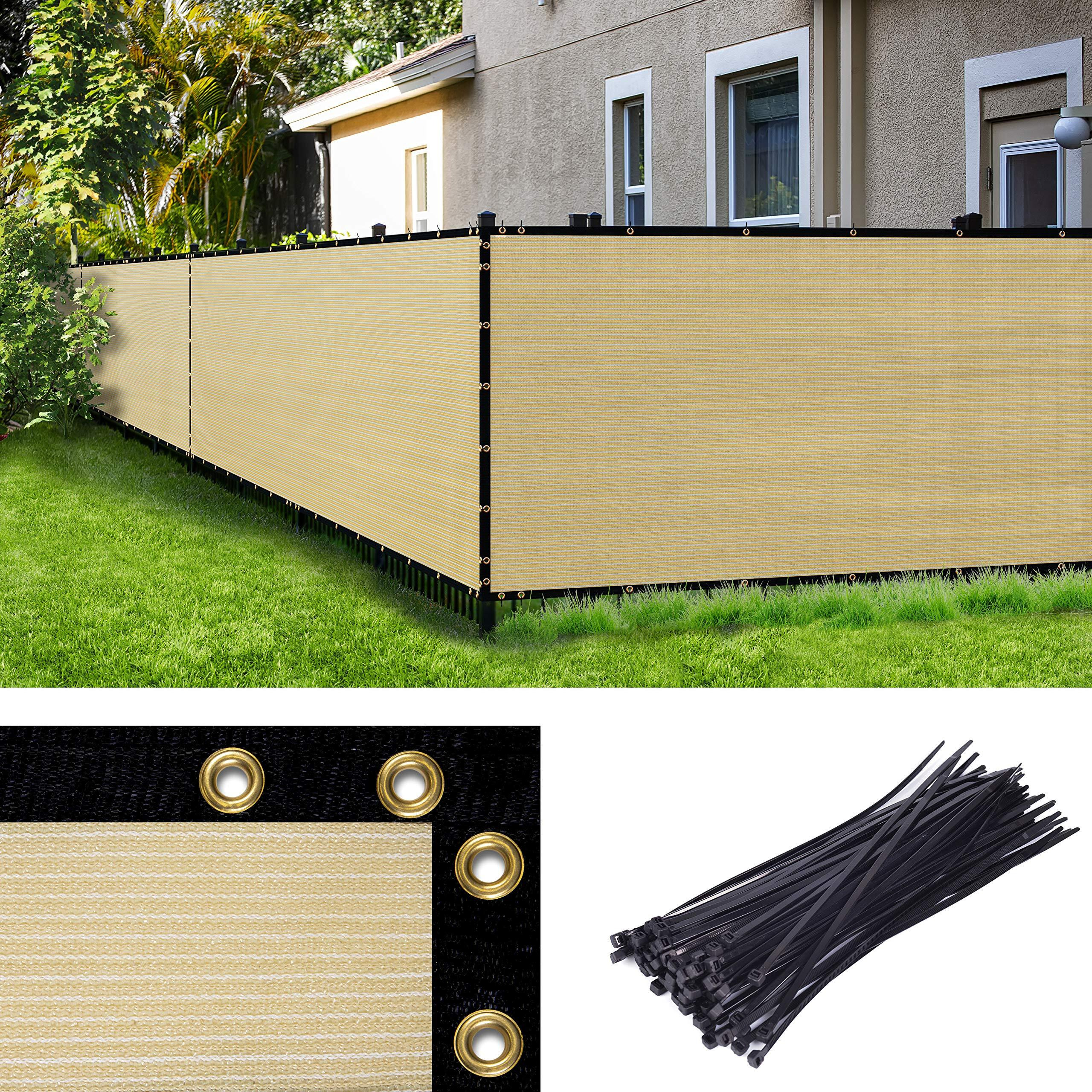 Amgo Custom Made 5' X 37' Beige Fence Privacy Screen Windscreen With Bindings & Grommets, Heavy Duty For Commercial And Residential, 90% Blockage, Cable Zip Ties Included (Custom