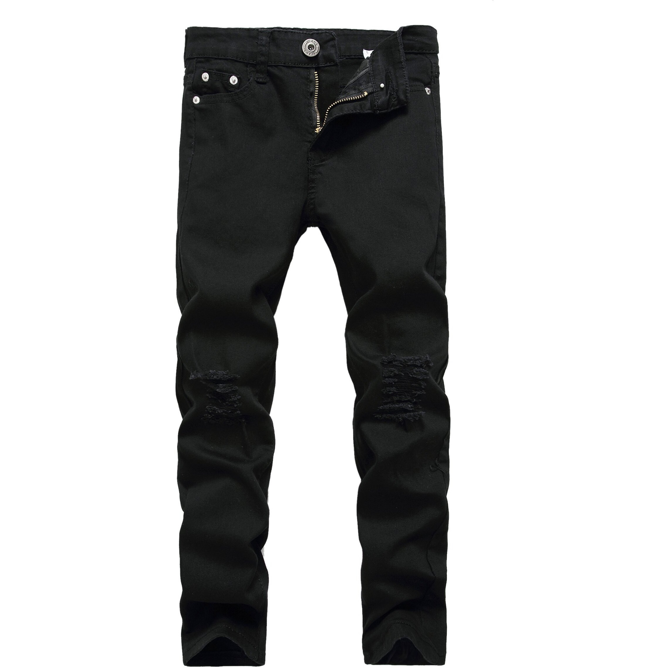 Boys Black Skinny Fit Ripped Destroyed Distressed Stretch Slim Jeans Pants 10 Slim