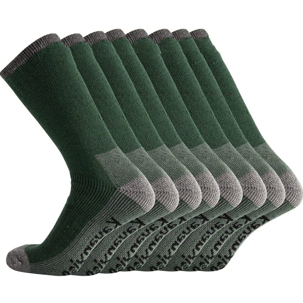 Kavanyiso Men's Merino Wool Hiking Socks Breathable Athletic Crew Thicken (4Pairs Green 10-13)