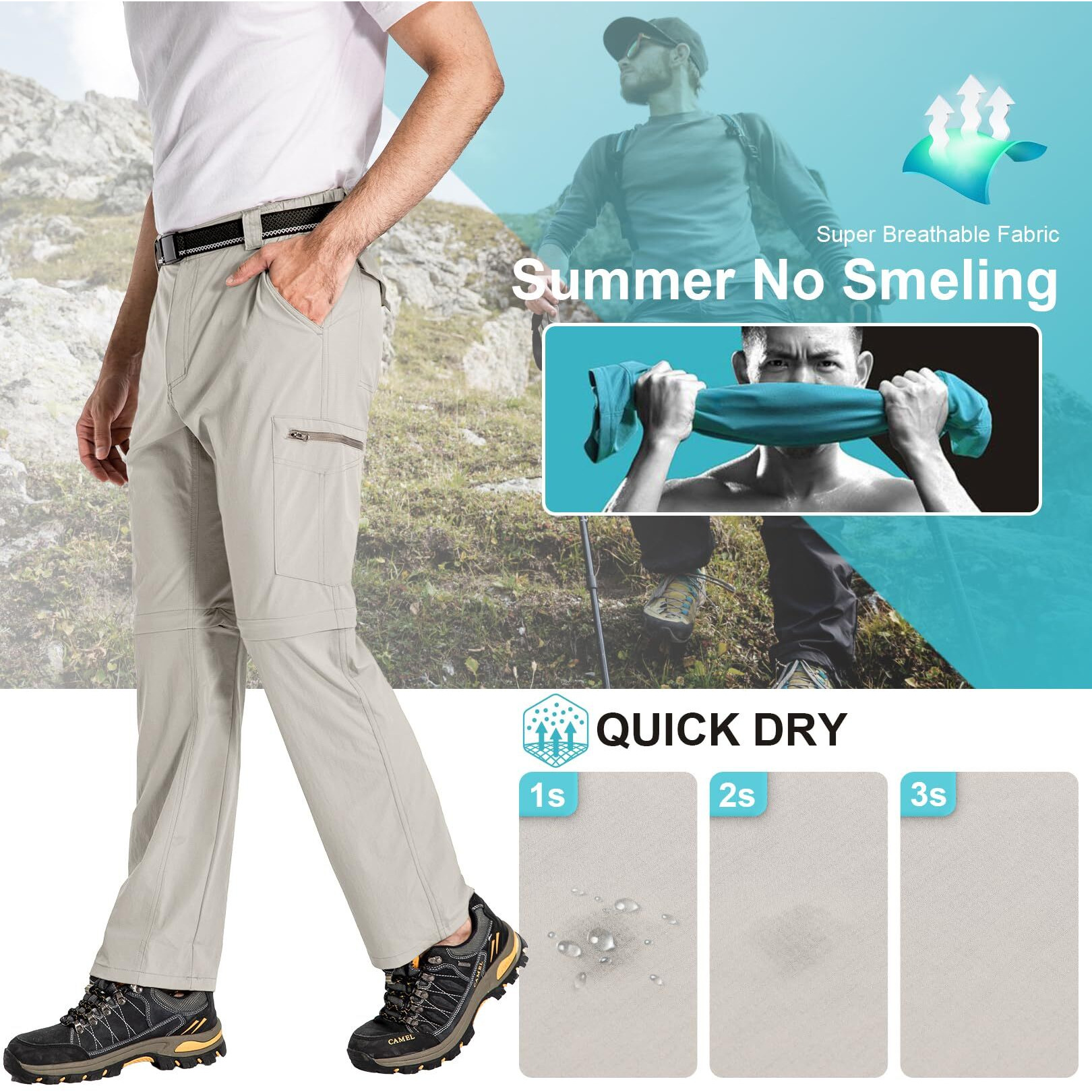 Hiking Pants For Men Boy Scout Convertible Cargo Zip Off Lightweight Quick Dry Breathable Fishing Safari Shorts,6226,Apricot,38