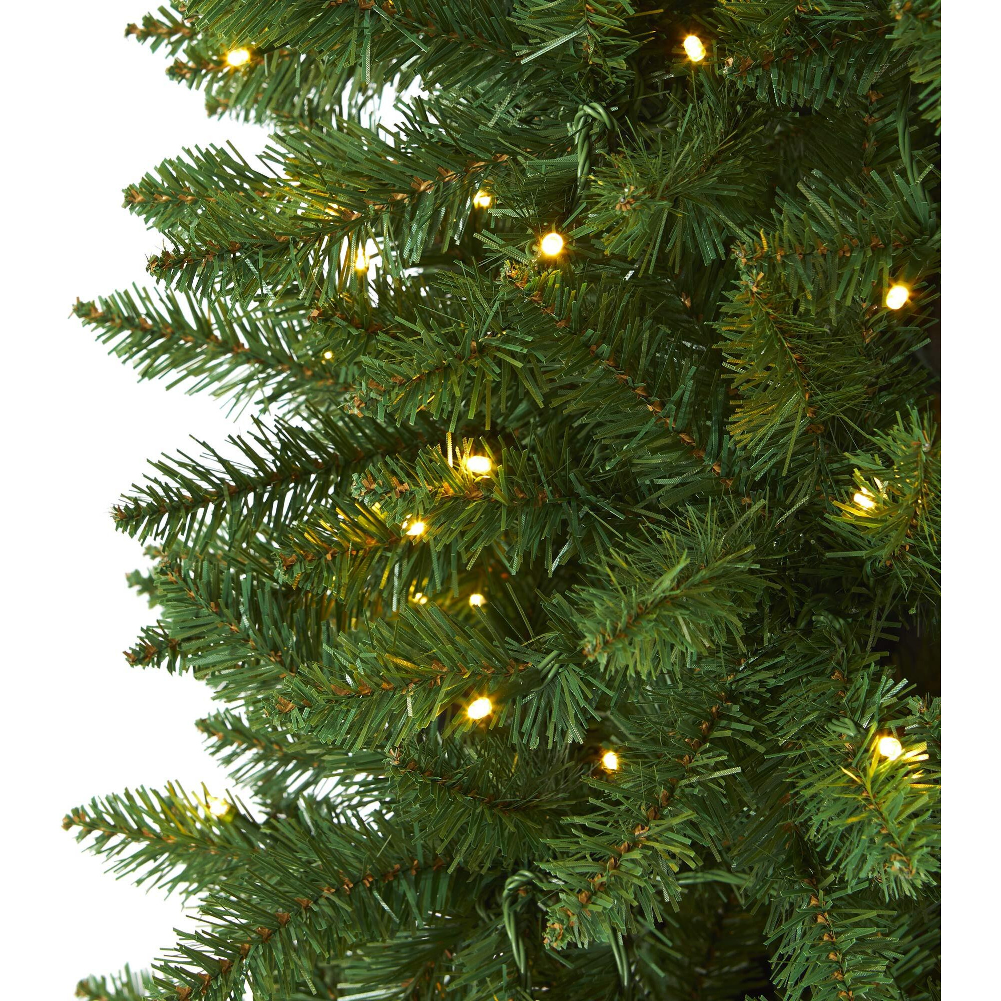 6.5 Slim Green Mountain Pine Artificial Christmas Tree With 300 Clear Led Lights