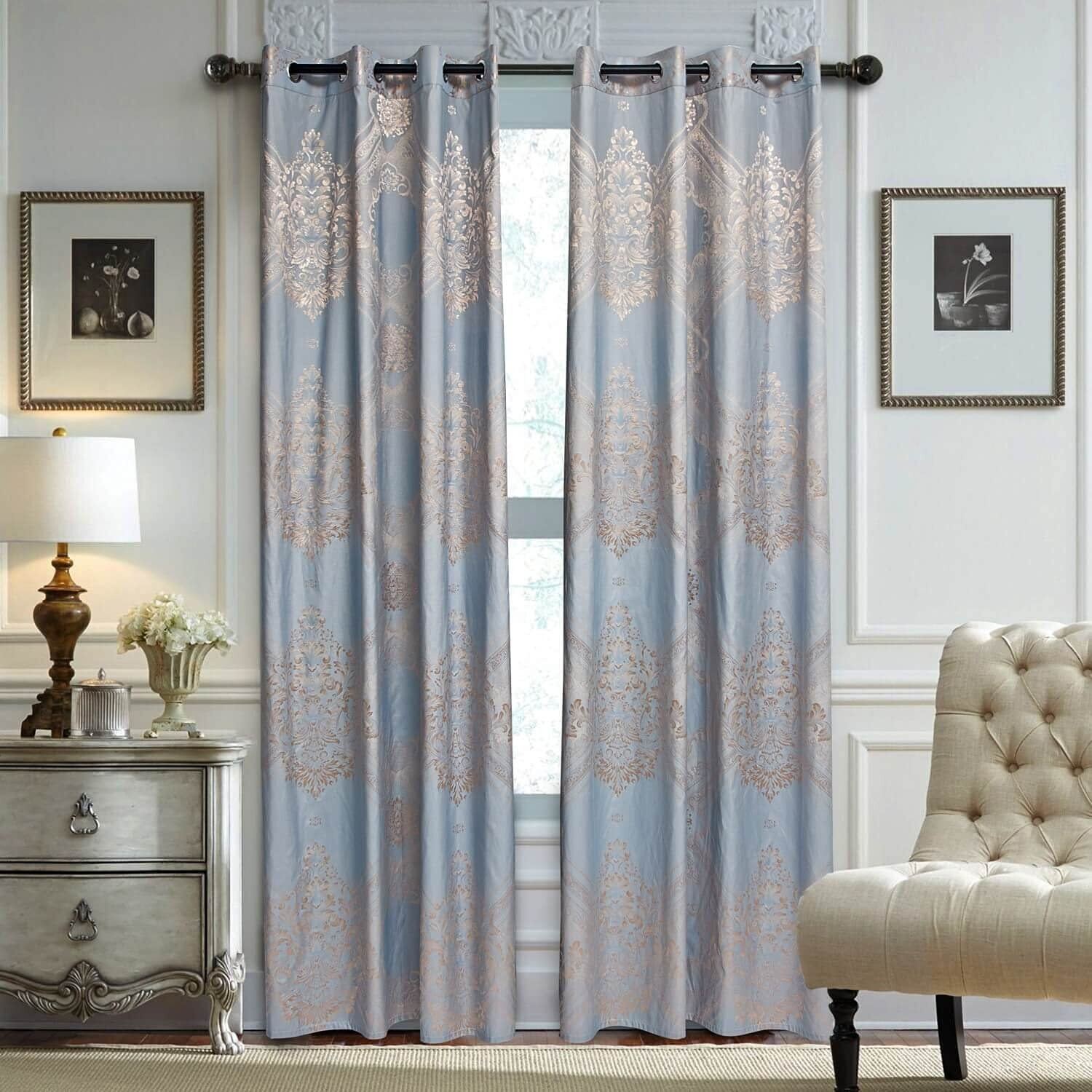 Dolce Mela Tall Jacquard Curtain Panels - Luxury Semi-Blackout Drapes, Nantes Dmcu810